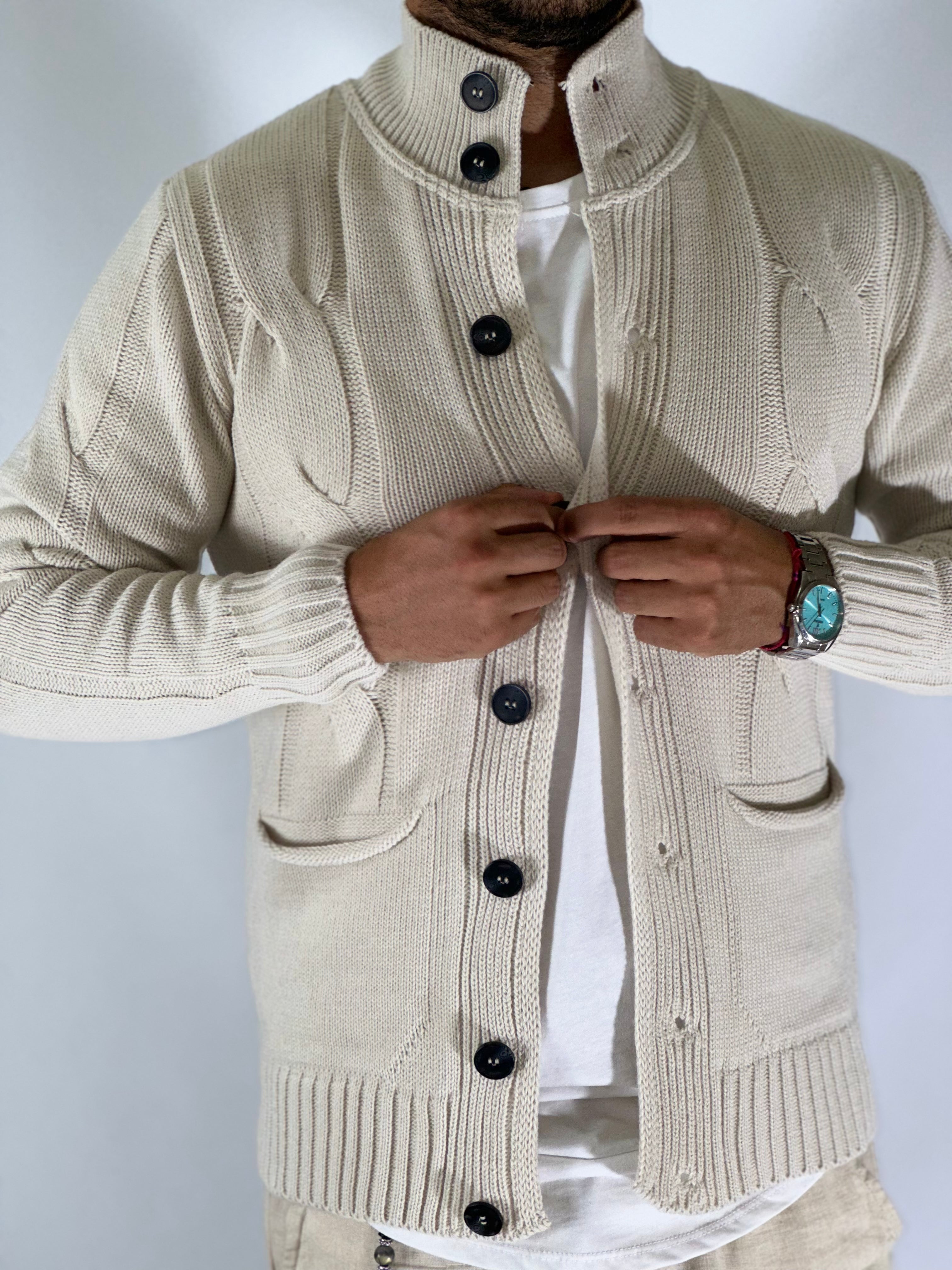 Cardigan lupetto crema SER758