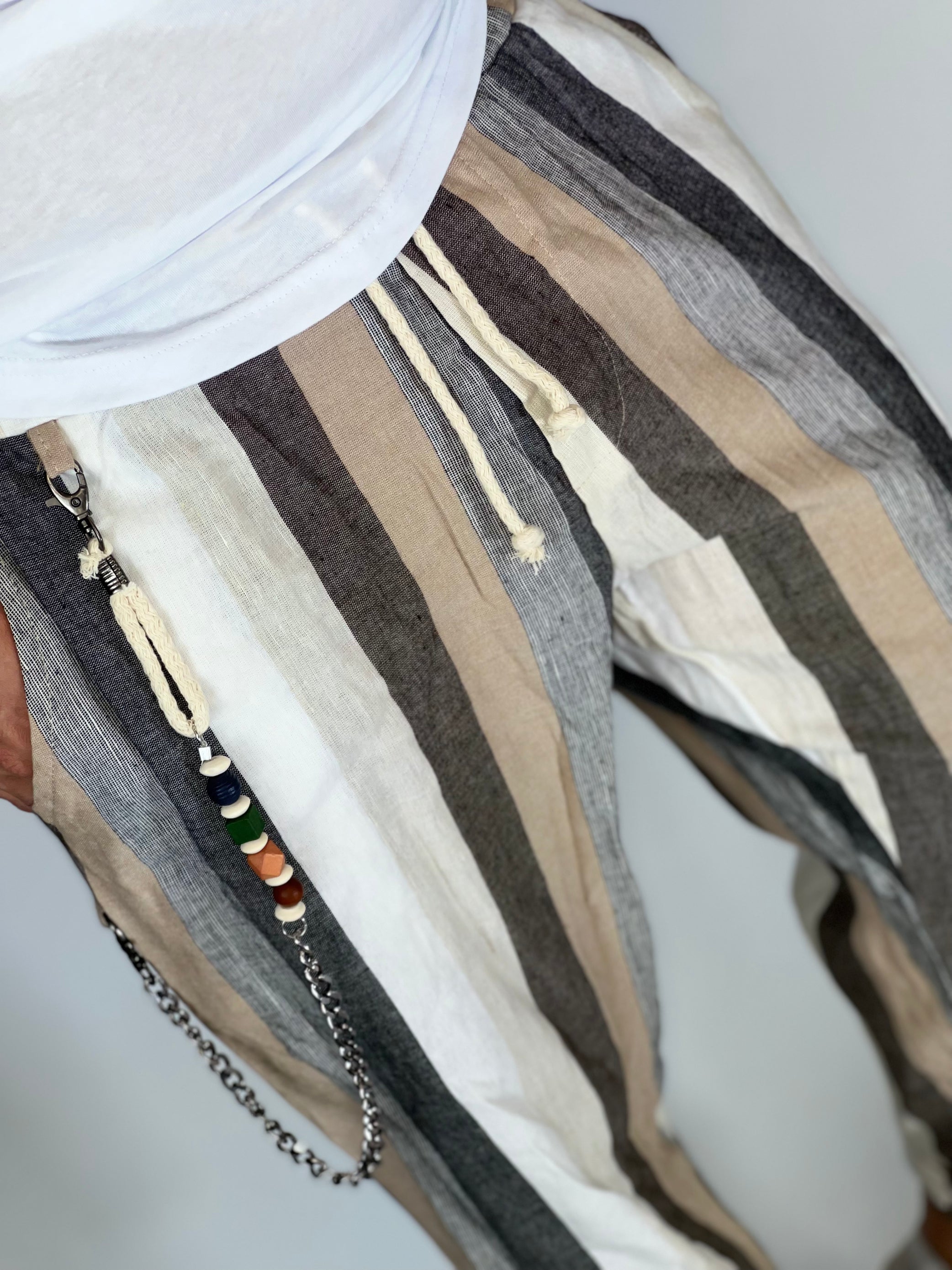 Pantalaccio rigato effetto lino cammello GPE238