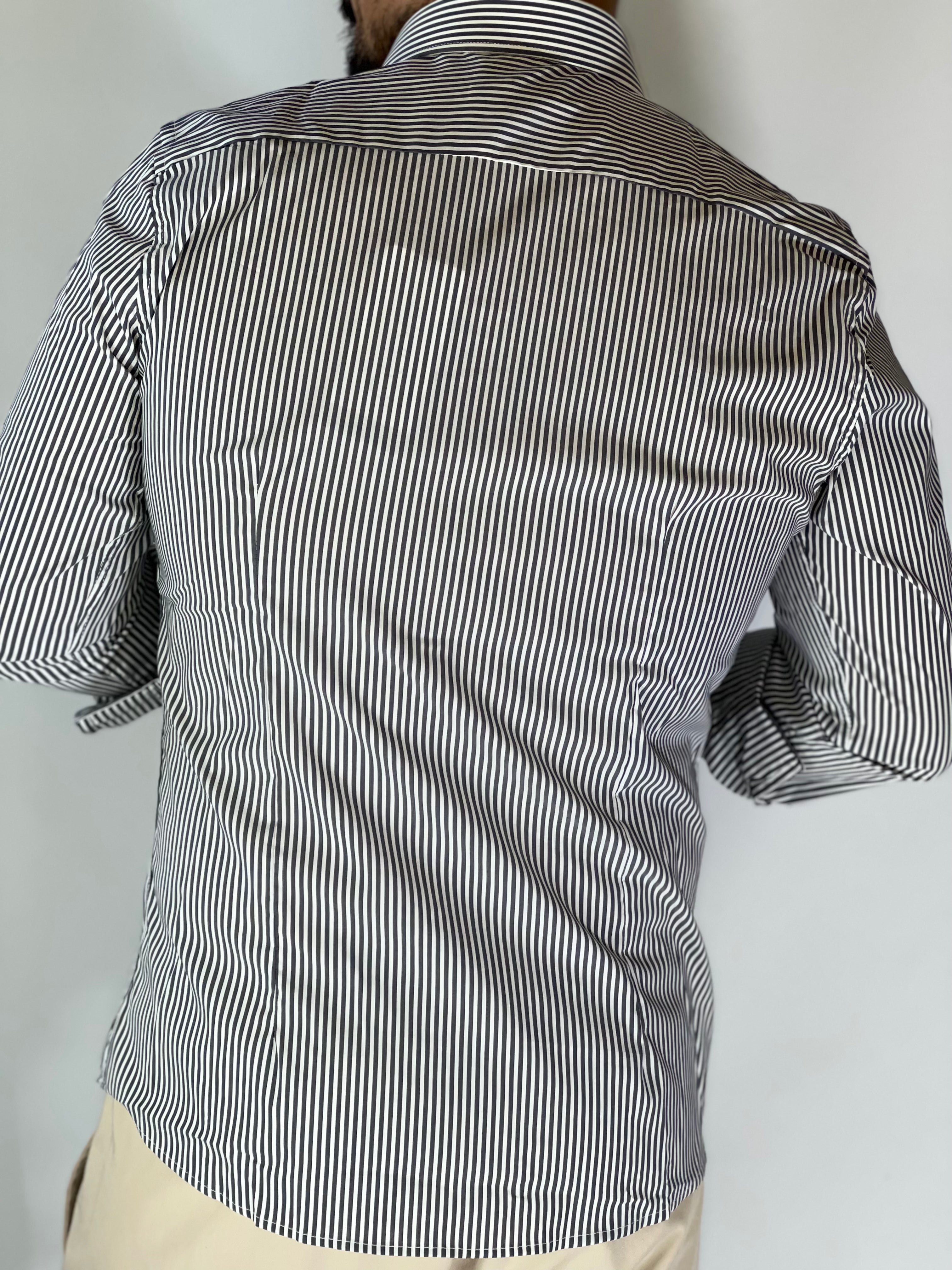Camicia rigata stretta nera MCL80