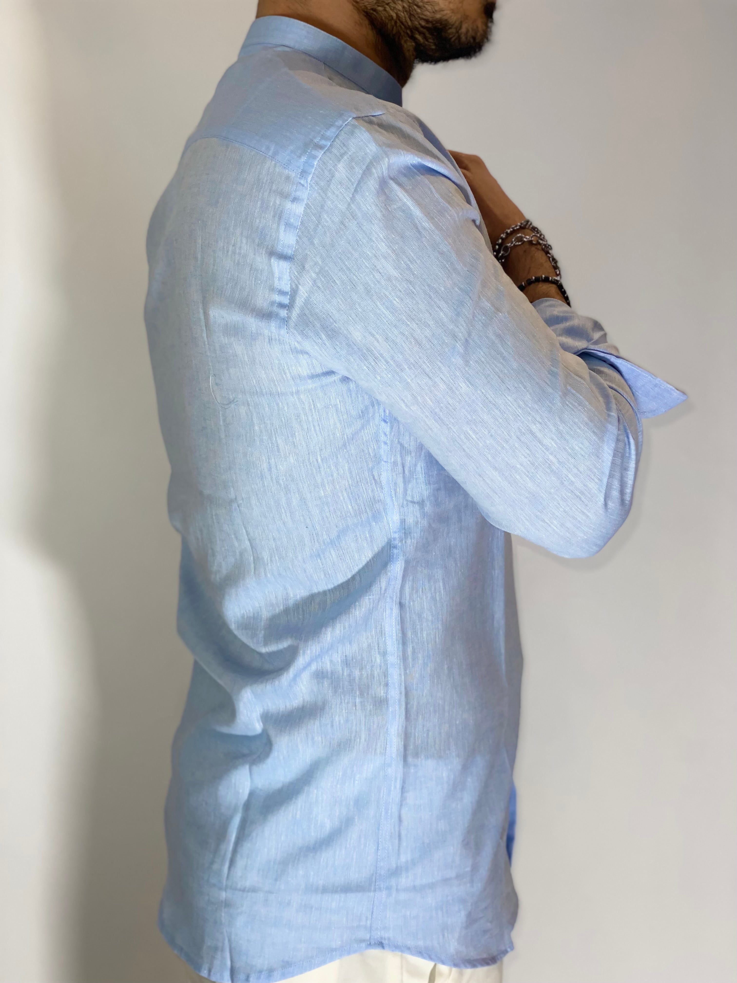 Camicia migliaccio coreana lino CIELO