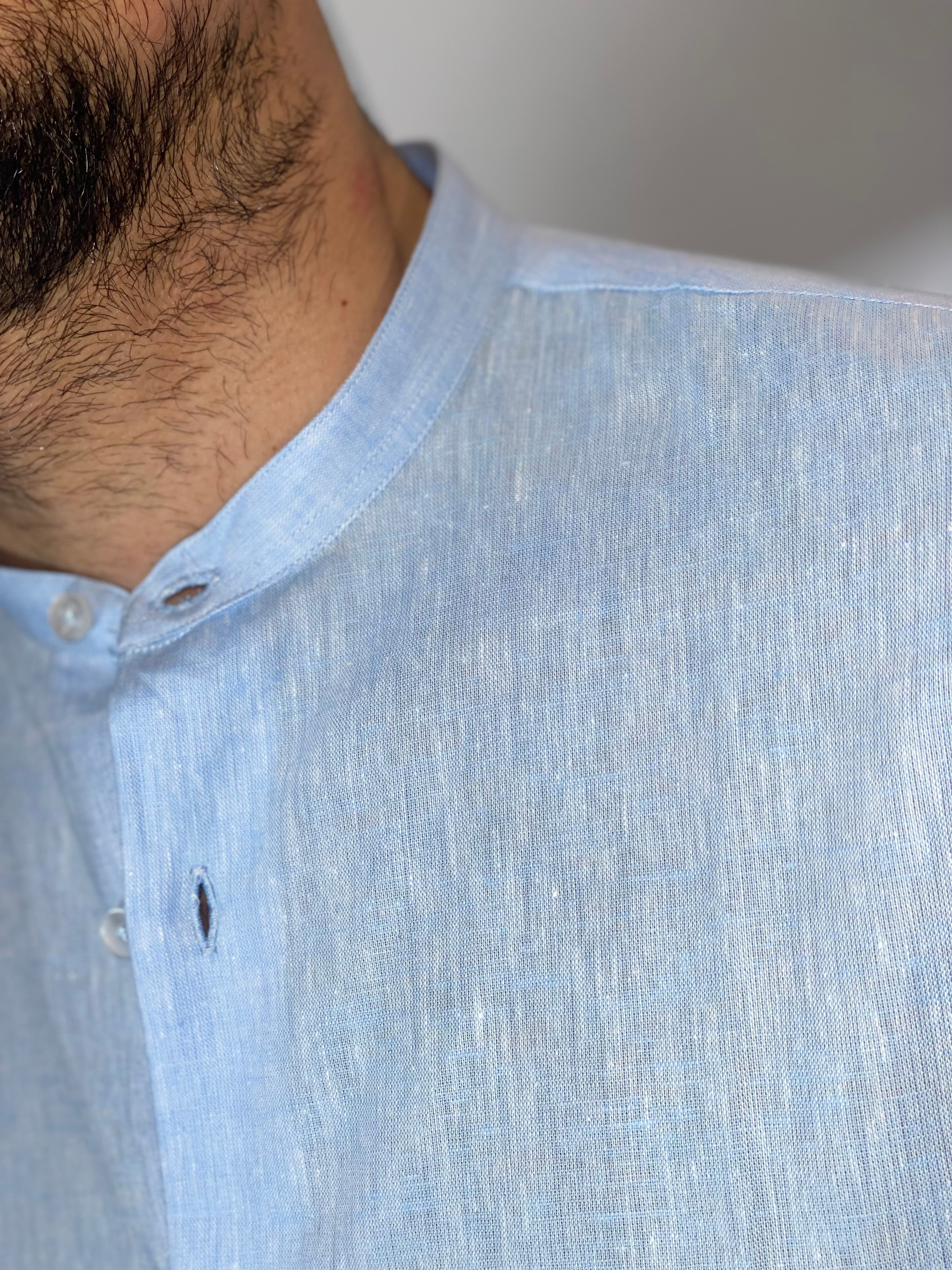 Camicia migliaccio coreana lino CIELO