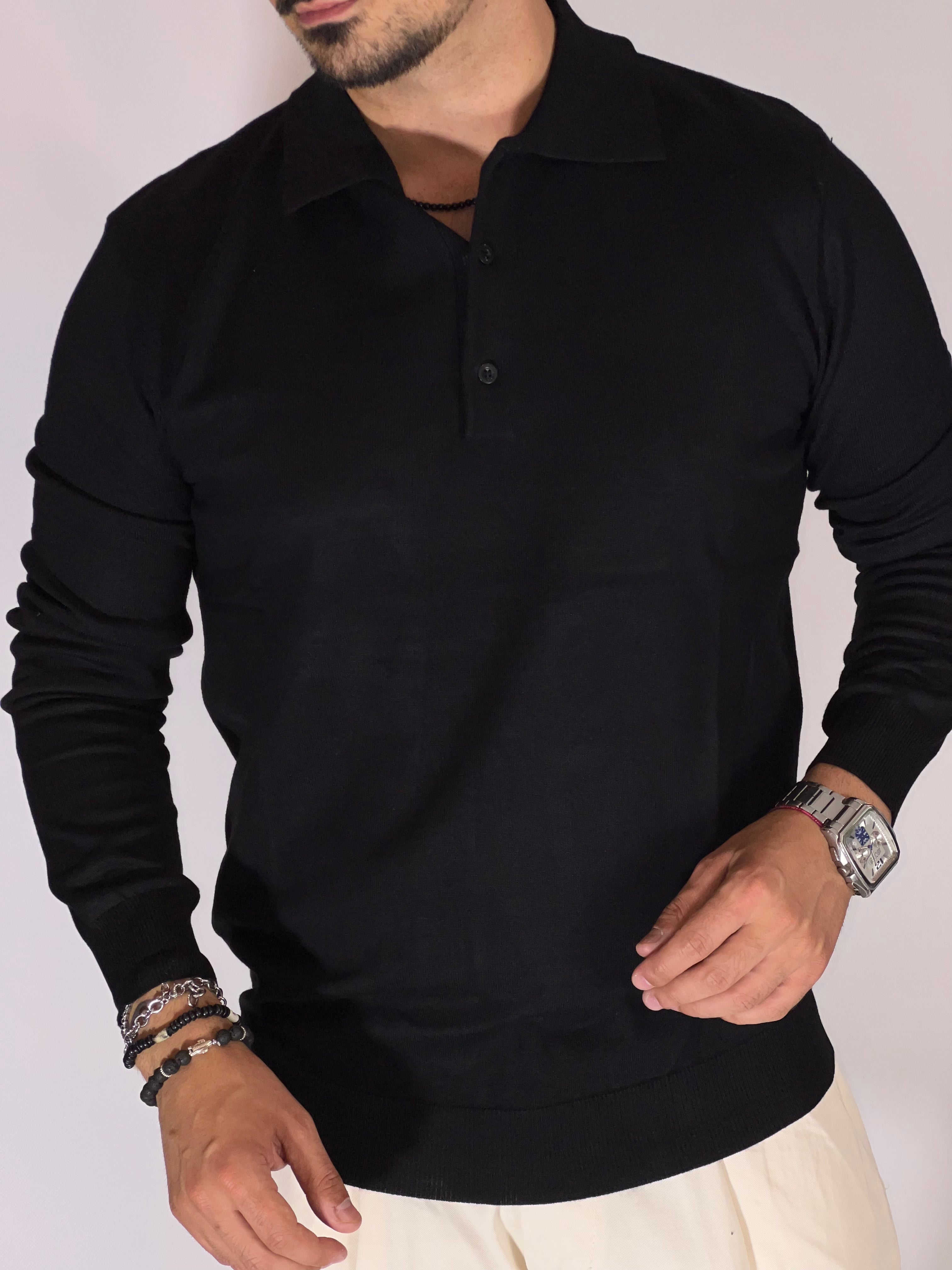 Polo manica lunga nero WFM002/MP-07