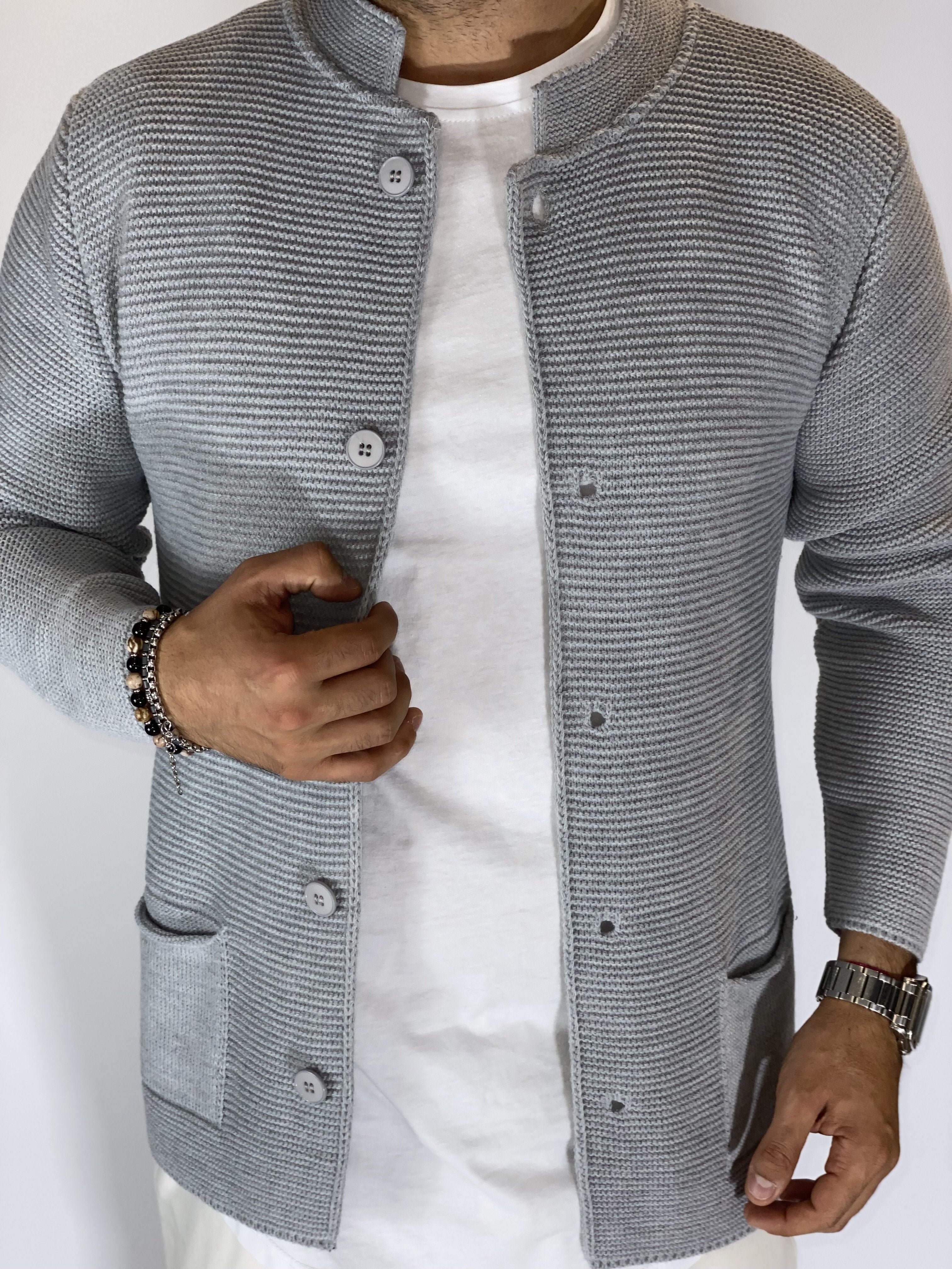 Seven · Cardigan coreano grigio