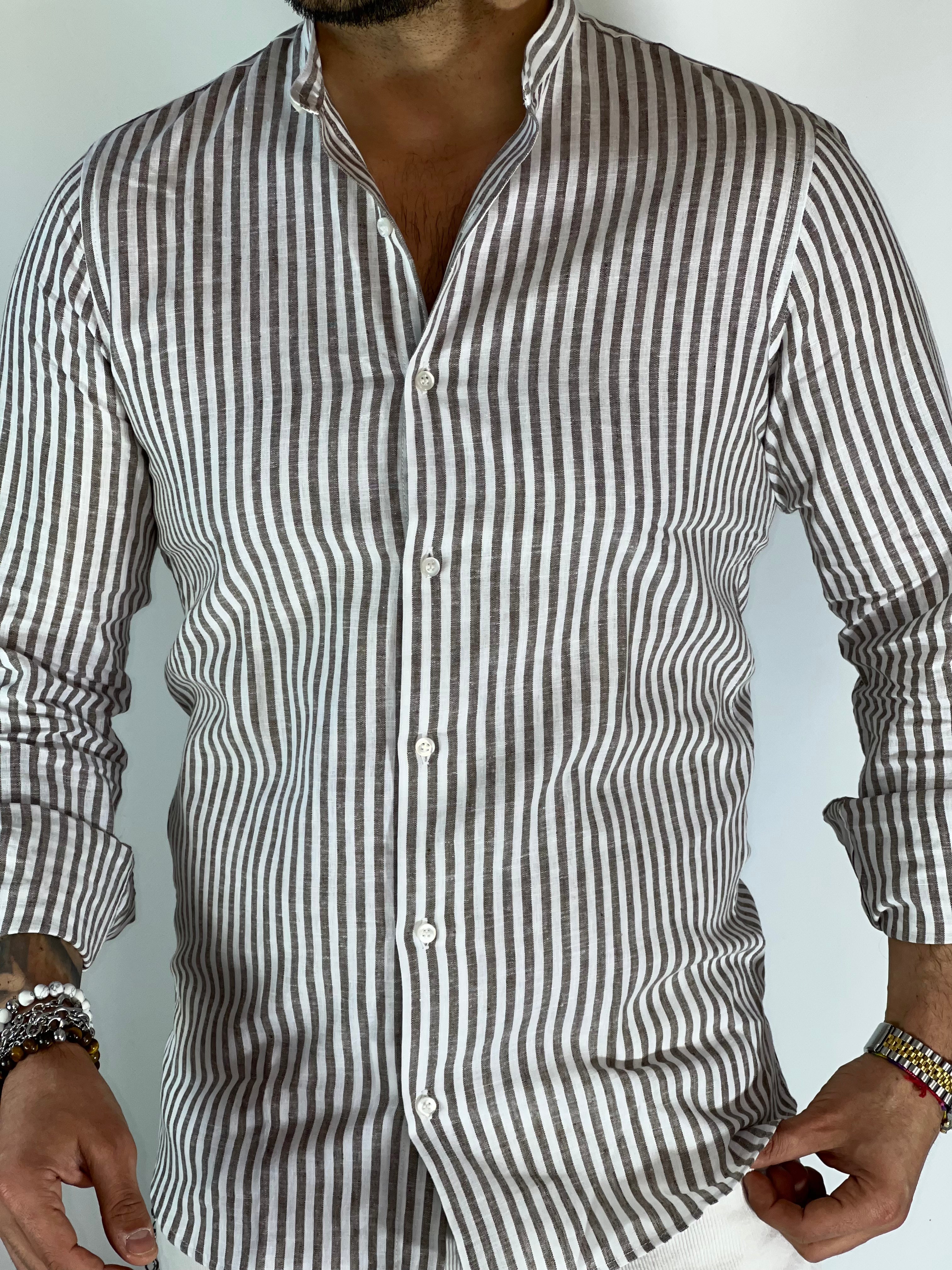 Camicia lino stretta coreana migliaccio MORO