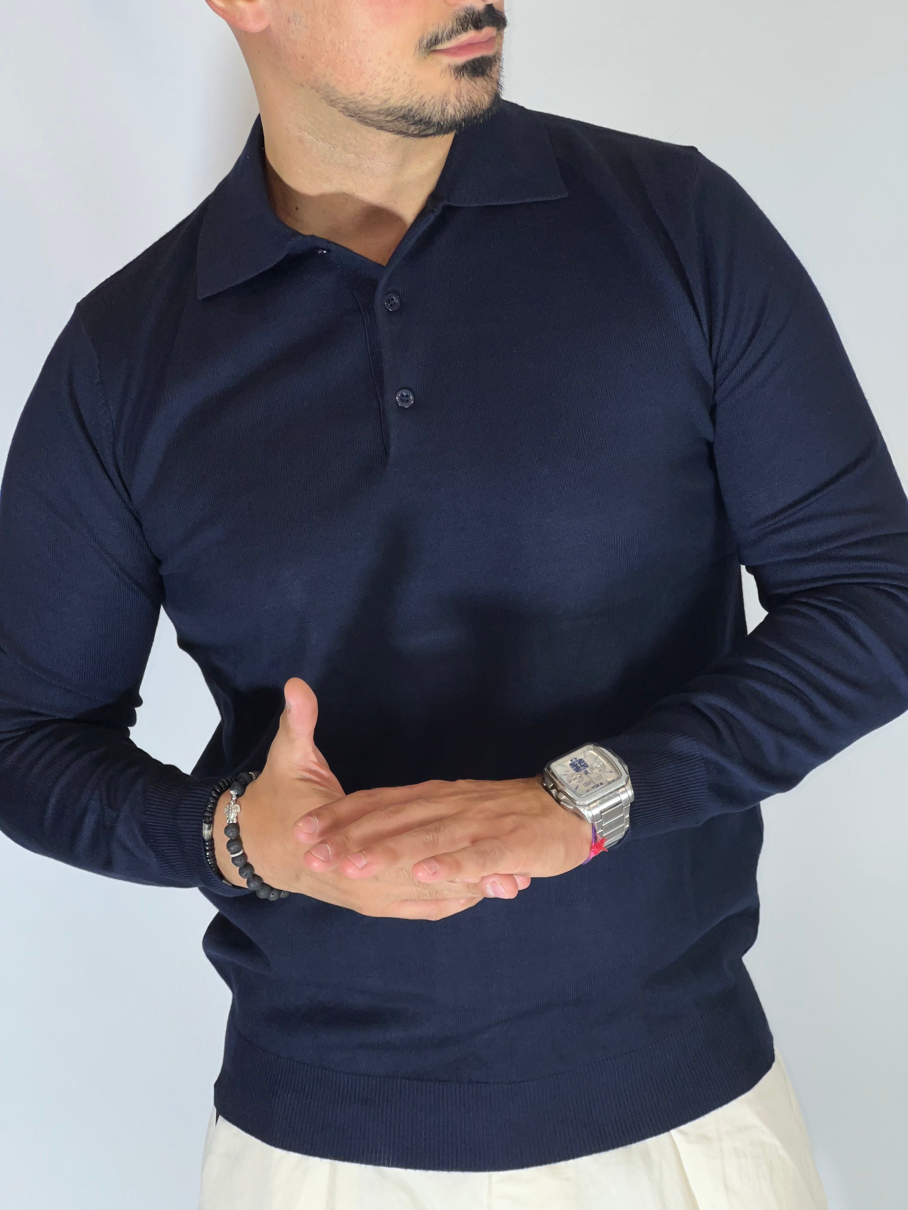 Polo manica lunga blu MP02/MA100