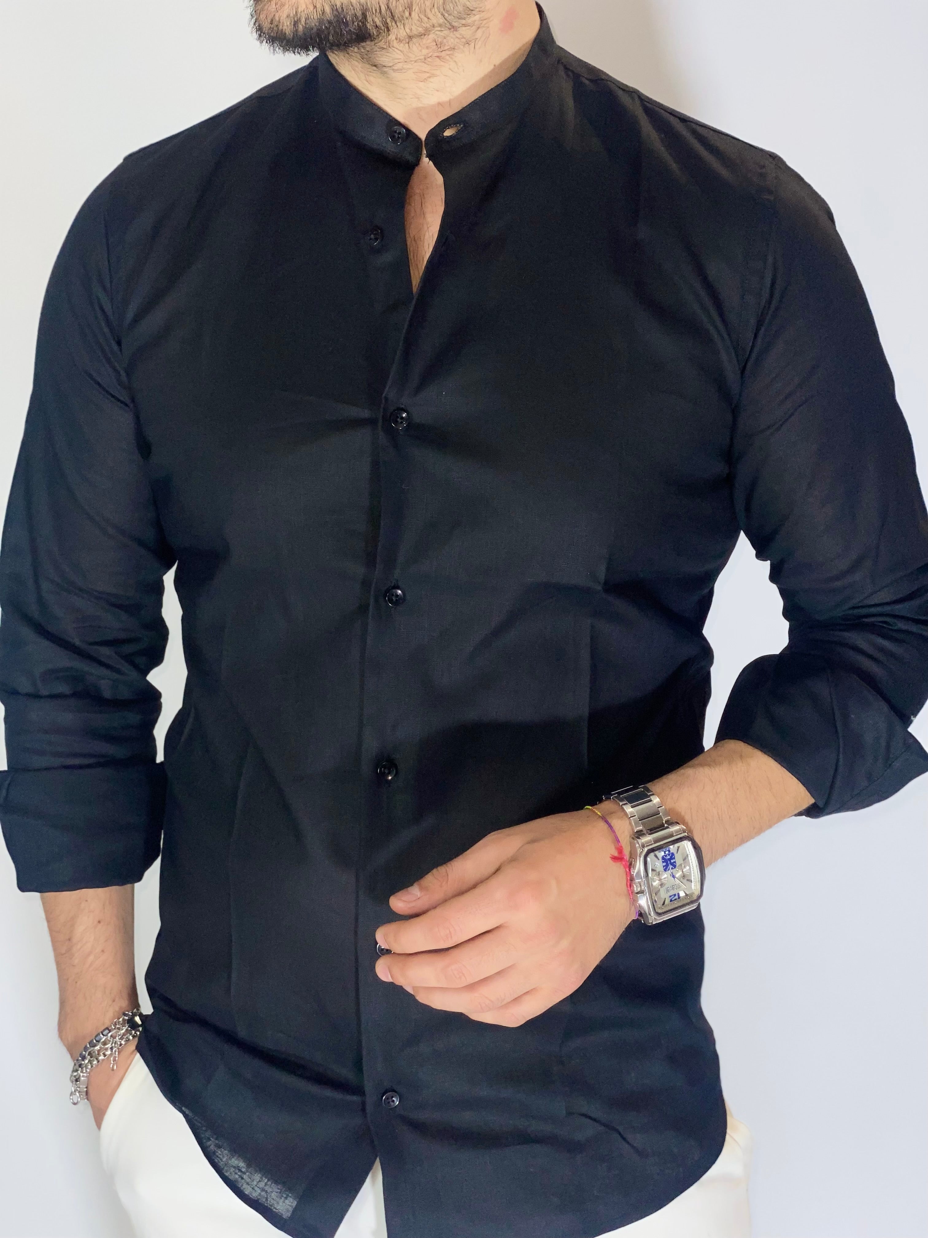 CAMICIA MIGLIACCIO COREANA LINO NERA