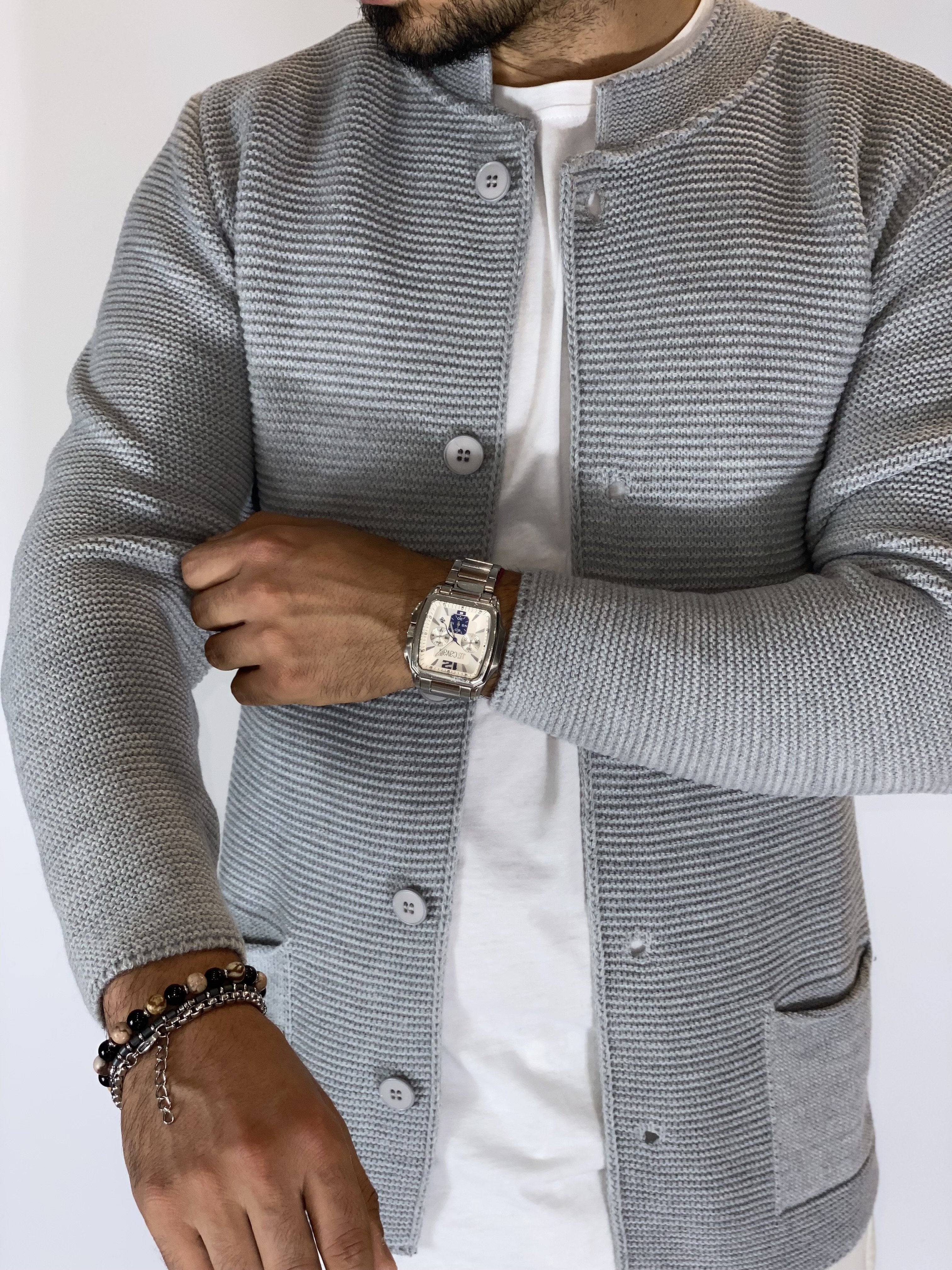 Seven · Cardigan coreano grigio