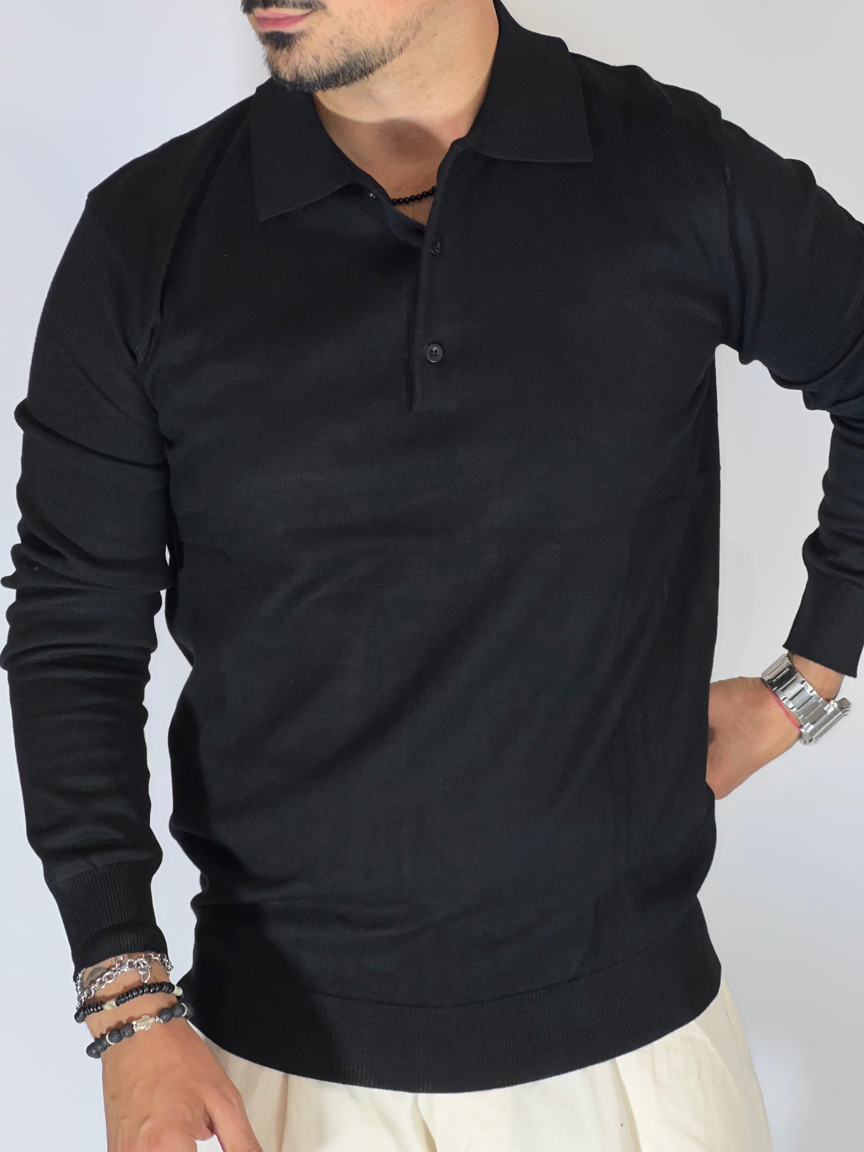 Polo manica lunga nera MP888