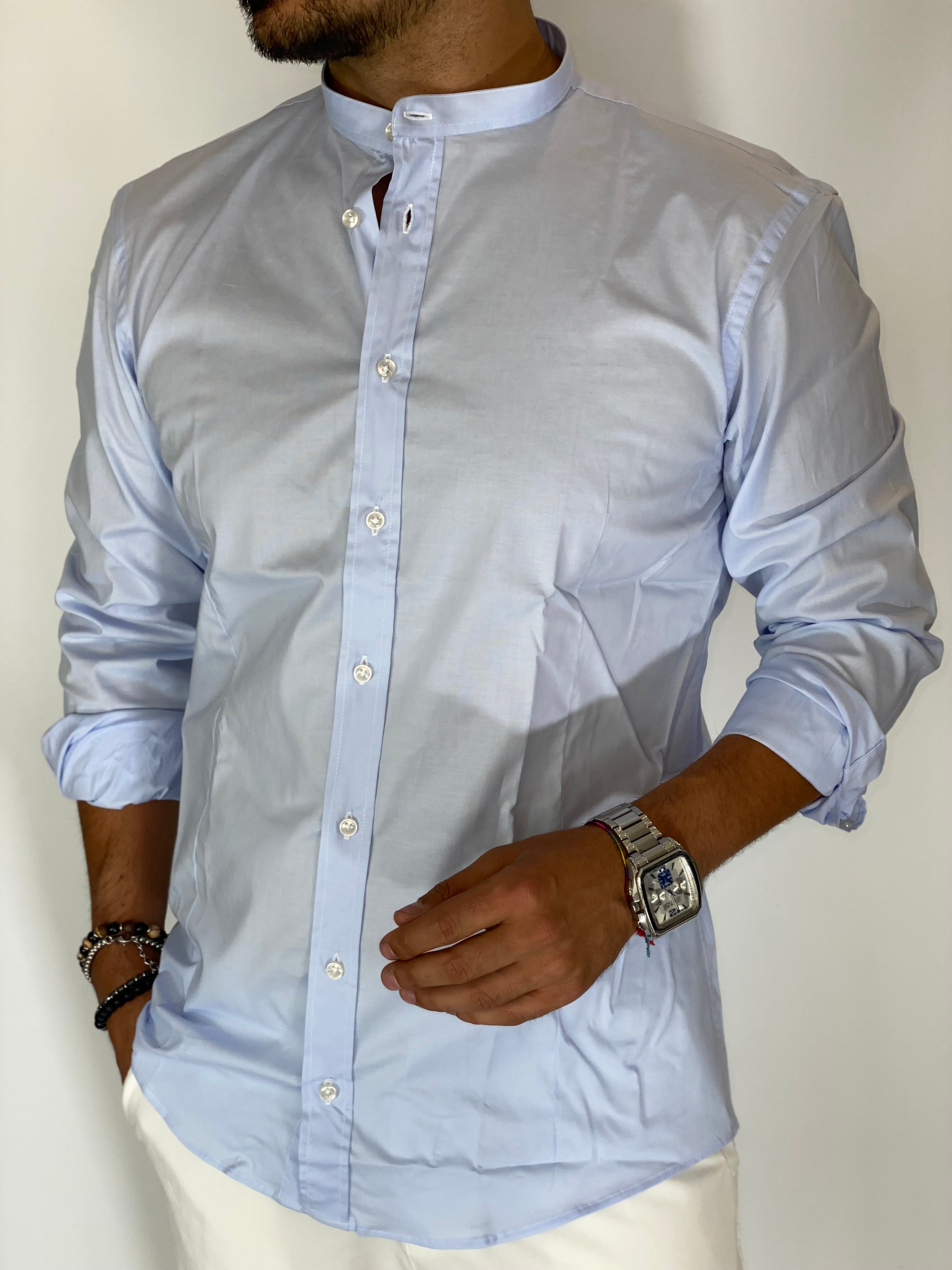 Camicia cotone coreana celeste MIGLIACCIO