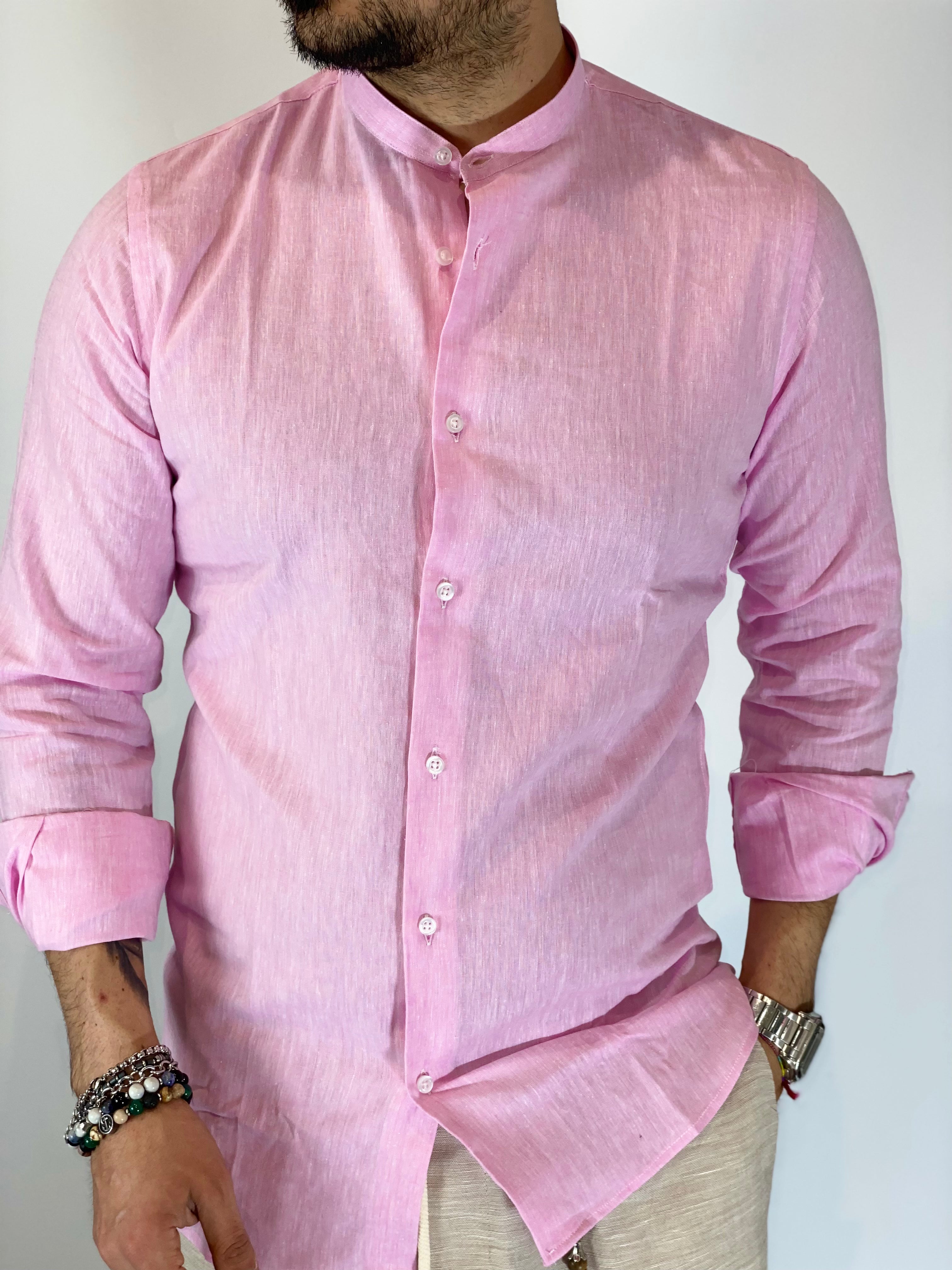 Camicia migliaccio coreana lino ROSA