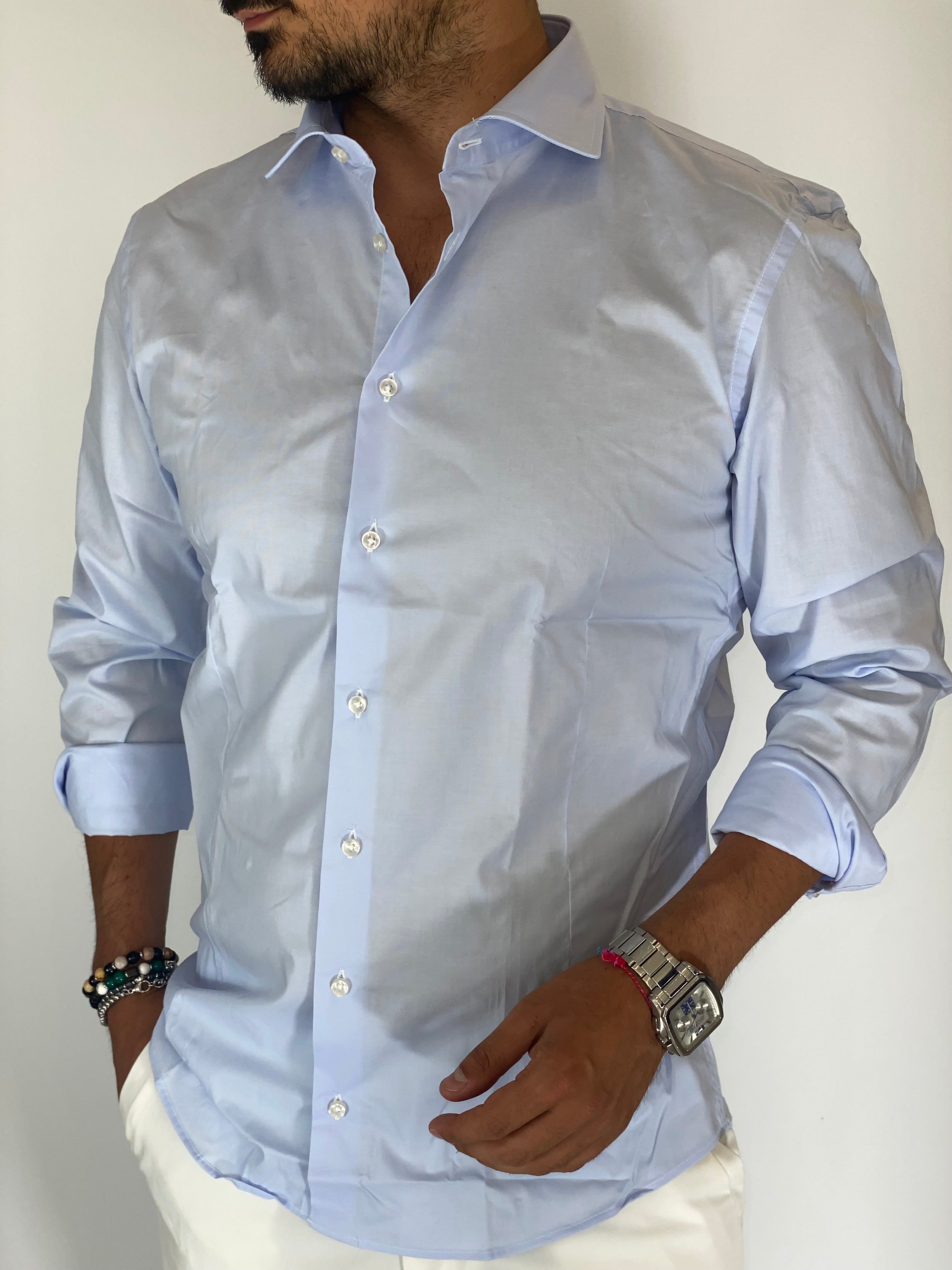 Camicia cotone basic celeste MIGLIACCIO