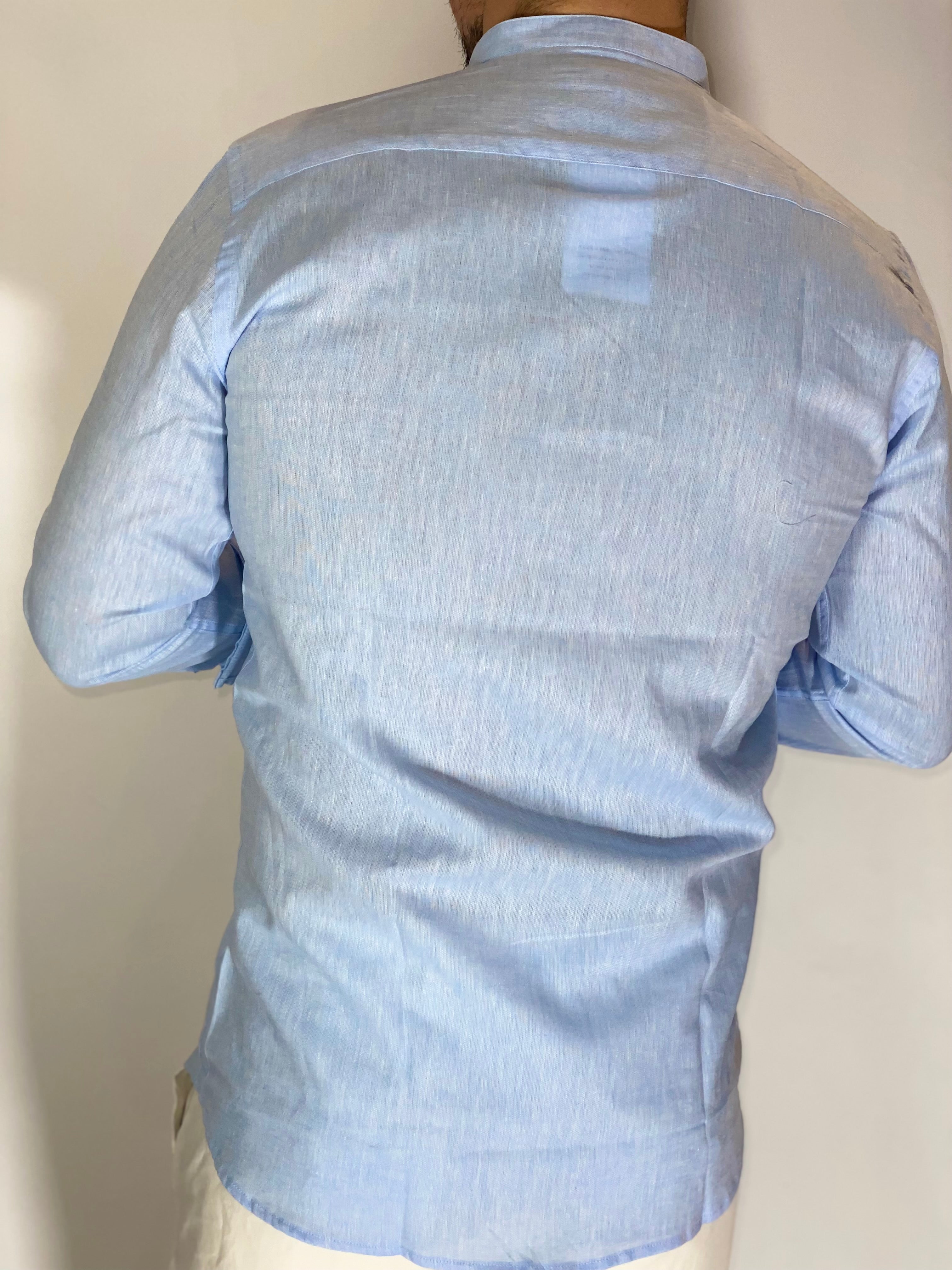Camicia migliaccio coreana lino CIELO