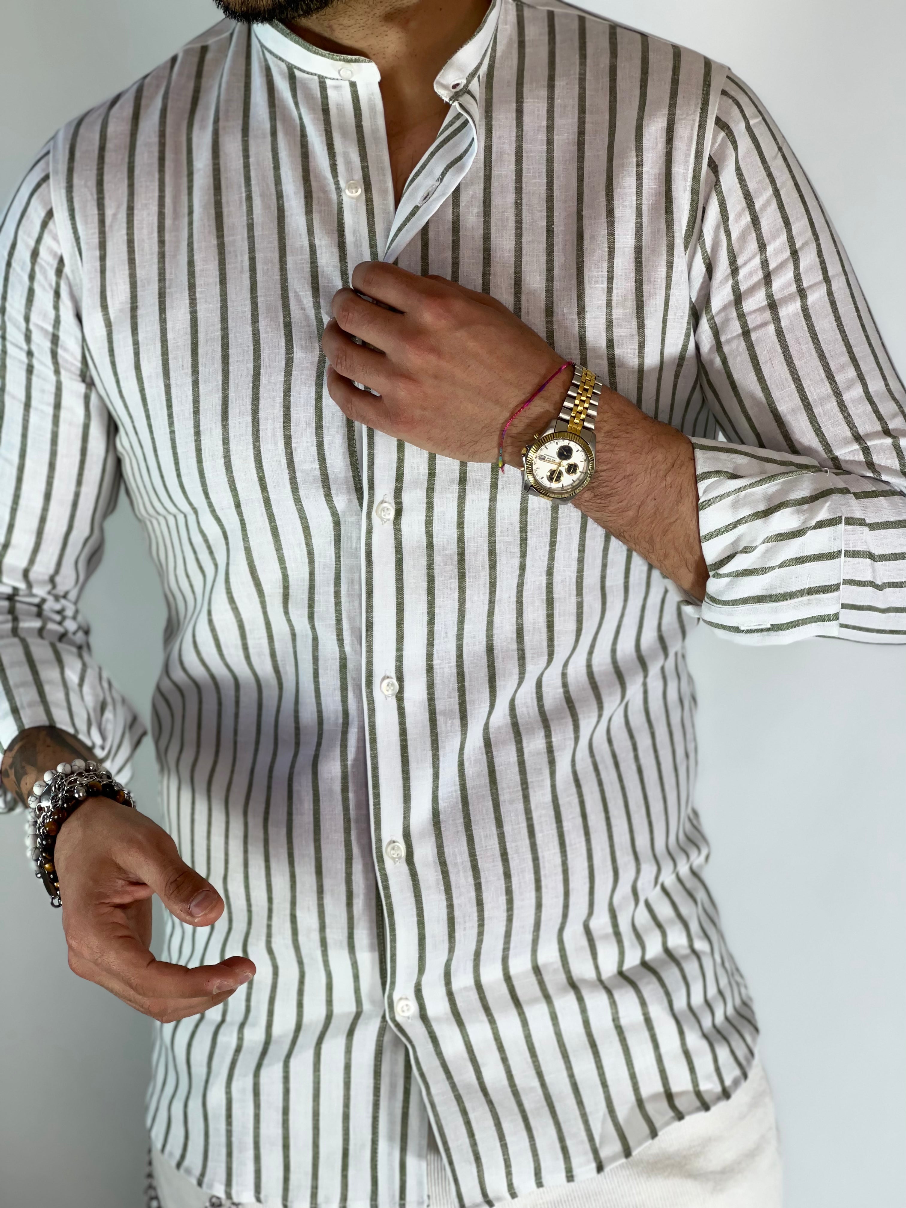 Camicia banda intermedia lino migliaccio VERDE