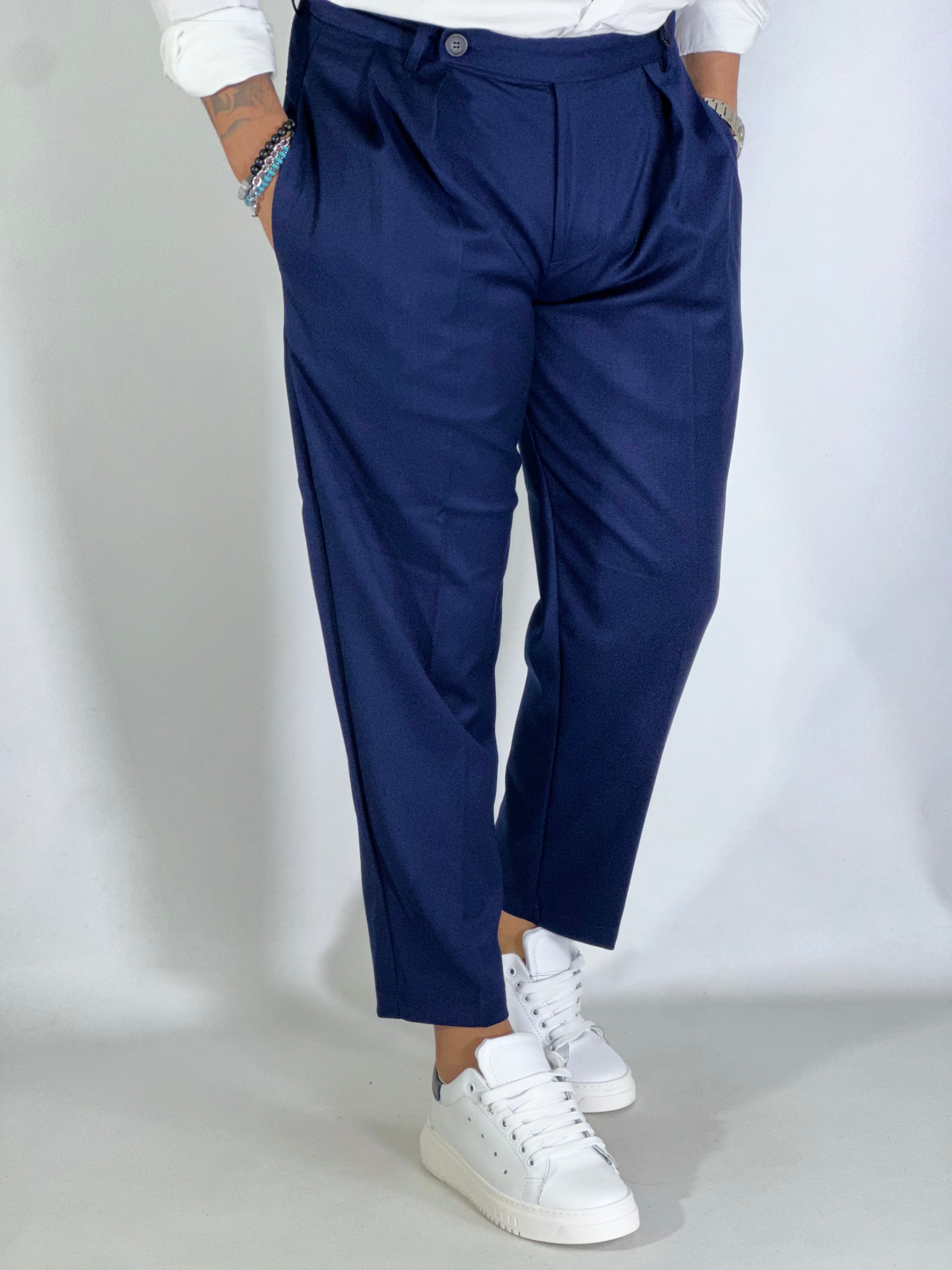 Pantalone elegante con pinces blu GP2151