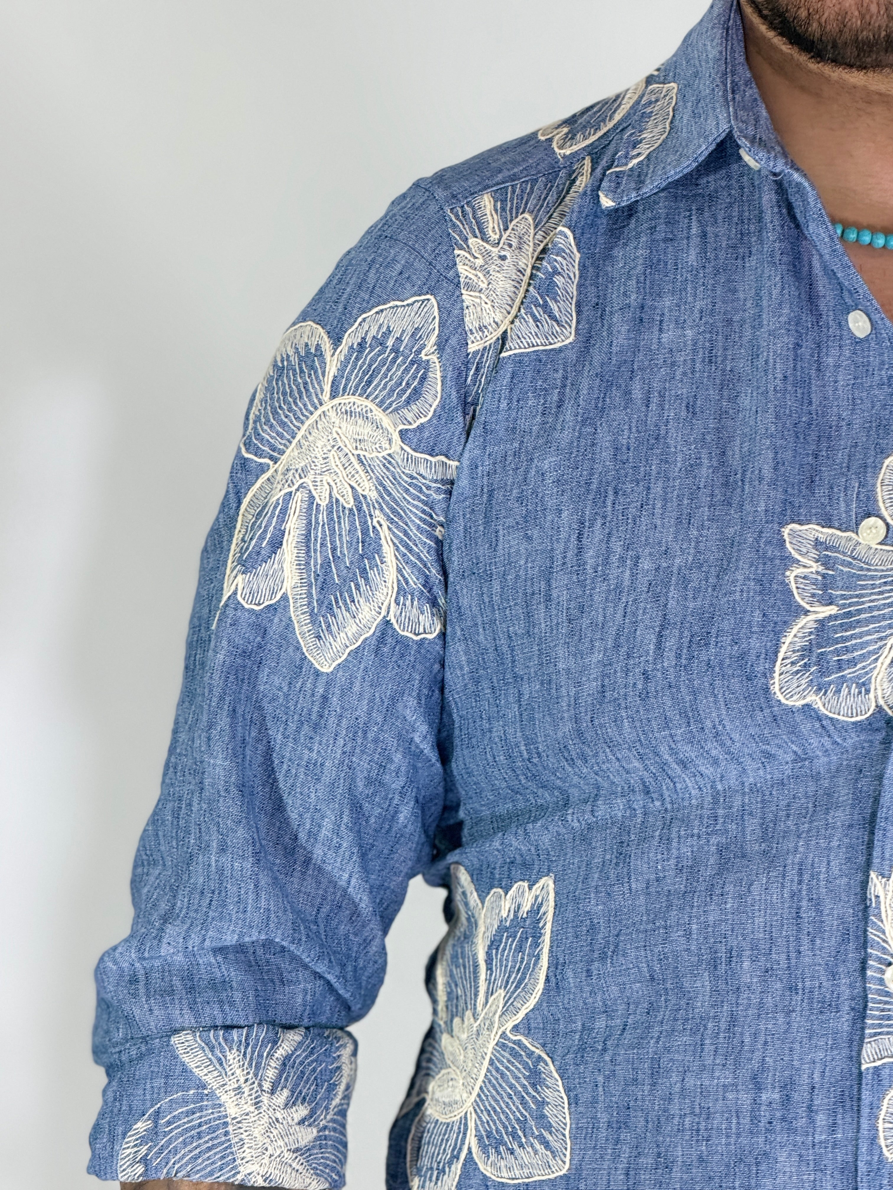 Camicia collo ricamata jeans MILOS