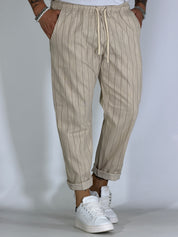Pantalaccio effetto lino gessato beige LESINA