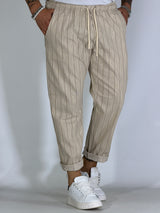 Pantalaccio effetto lino gessato beige LESINA