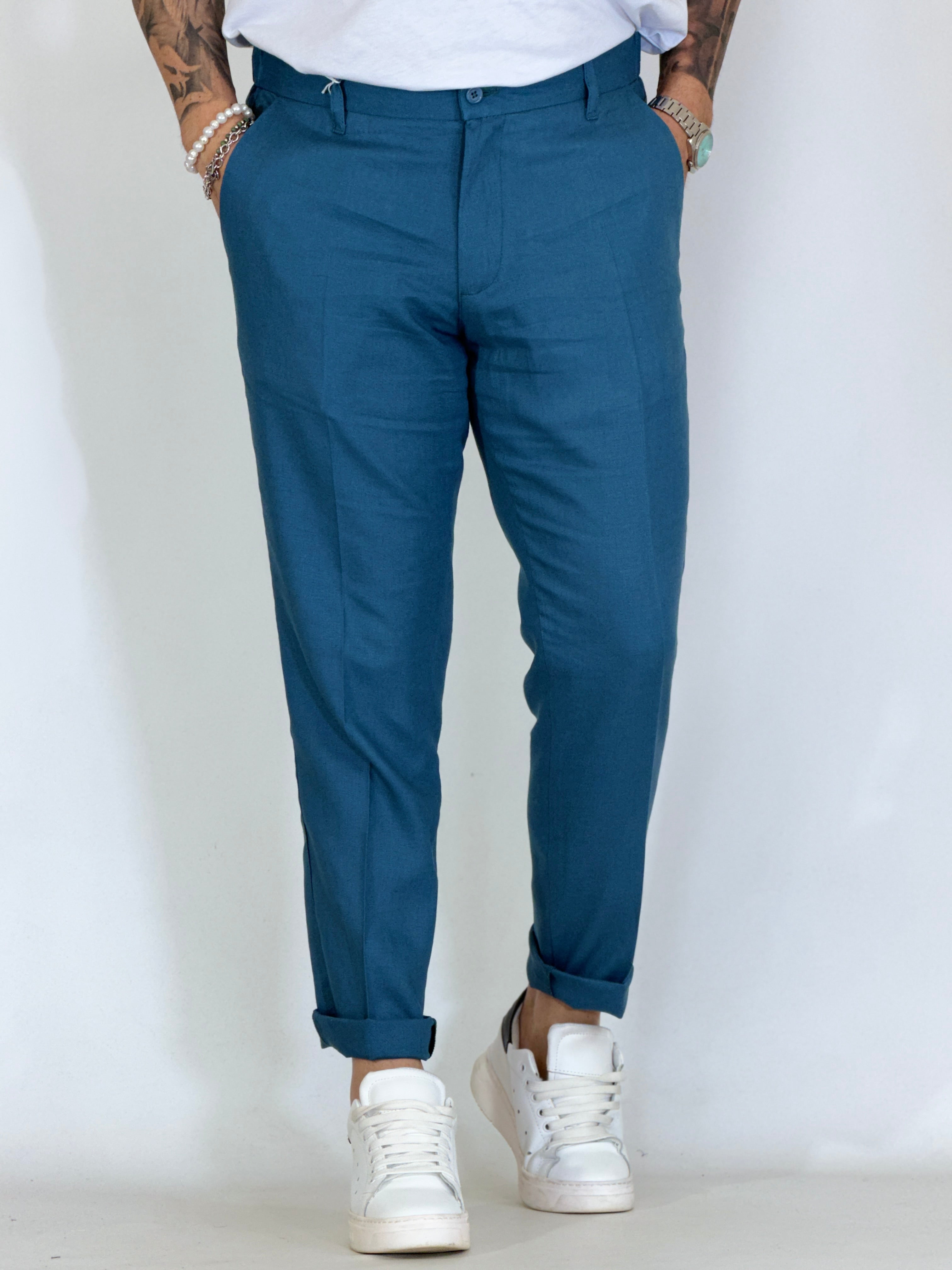 Pantalone in lino petrolio MAPPAMONDO