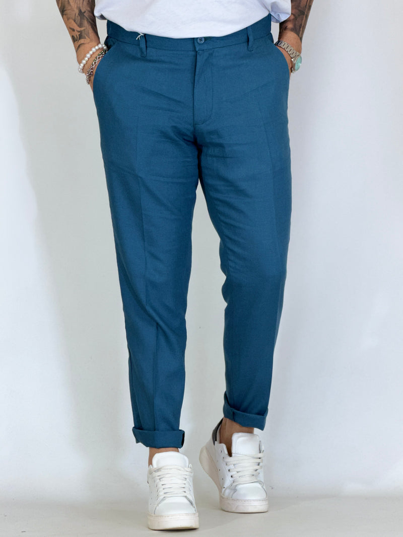 Pantalone in lino petrolio MAPPAMONDO