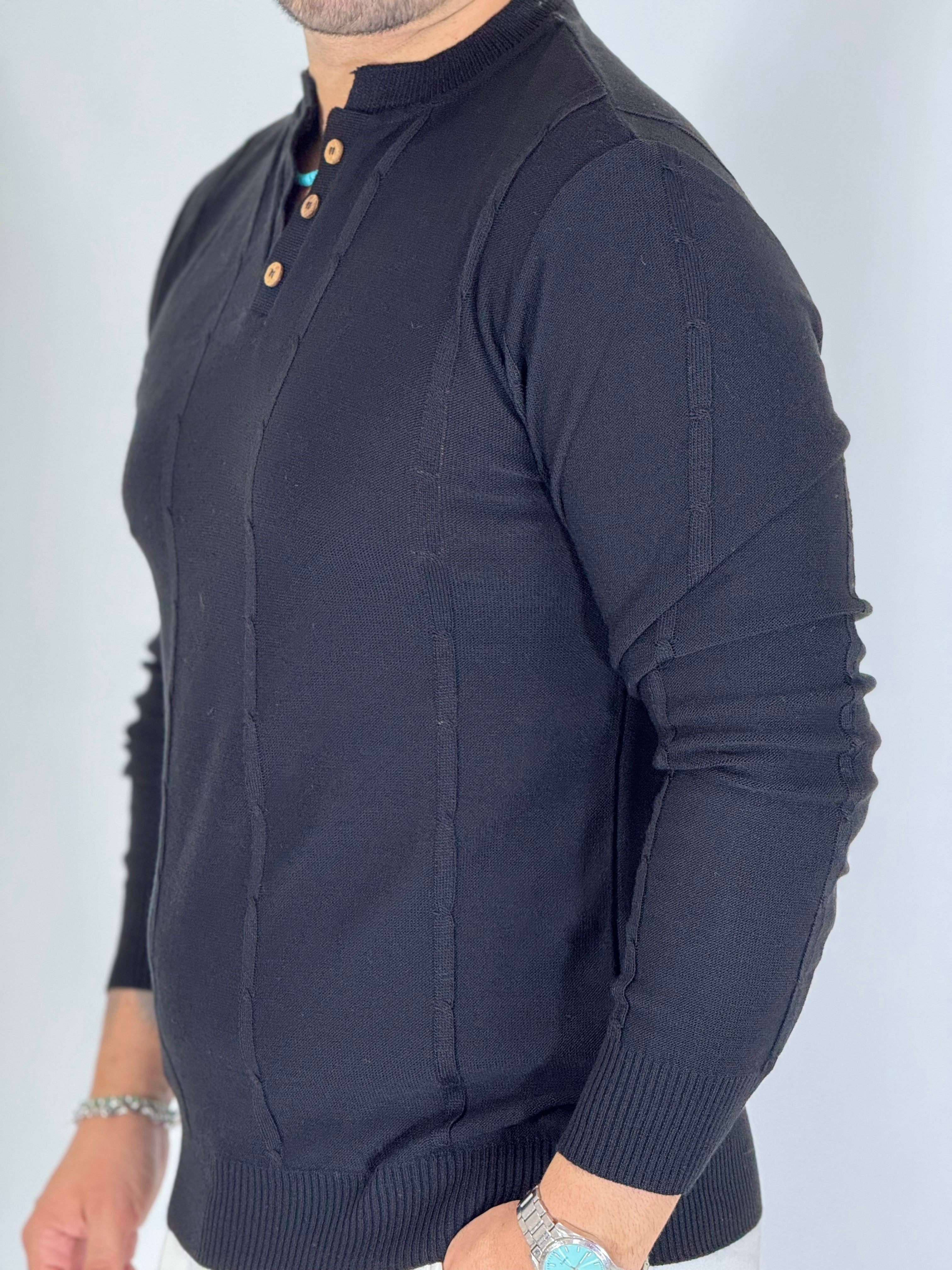 Maglia serafino 3 bottoni nera A446