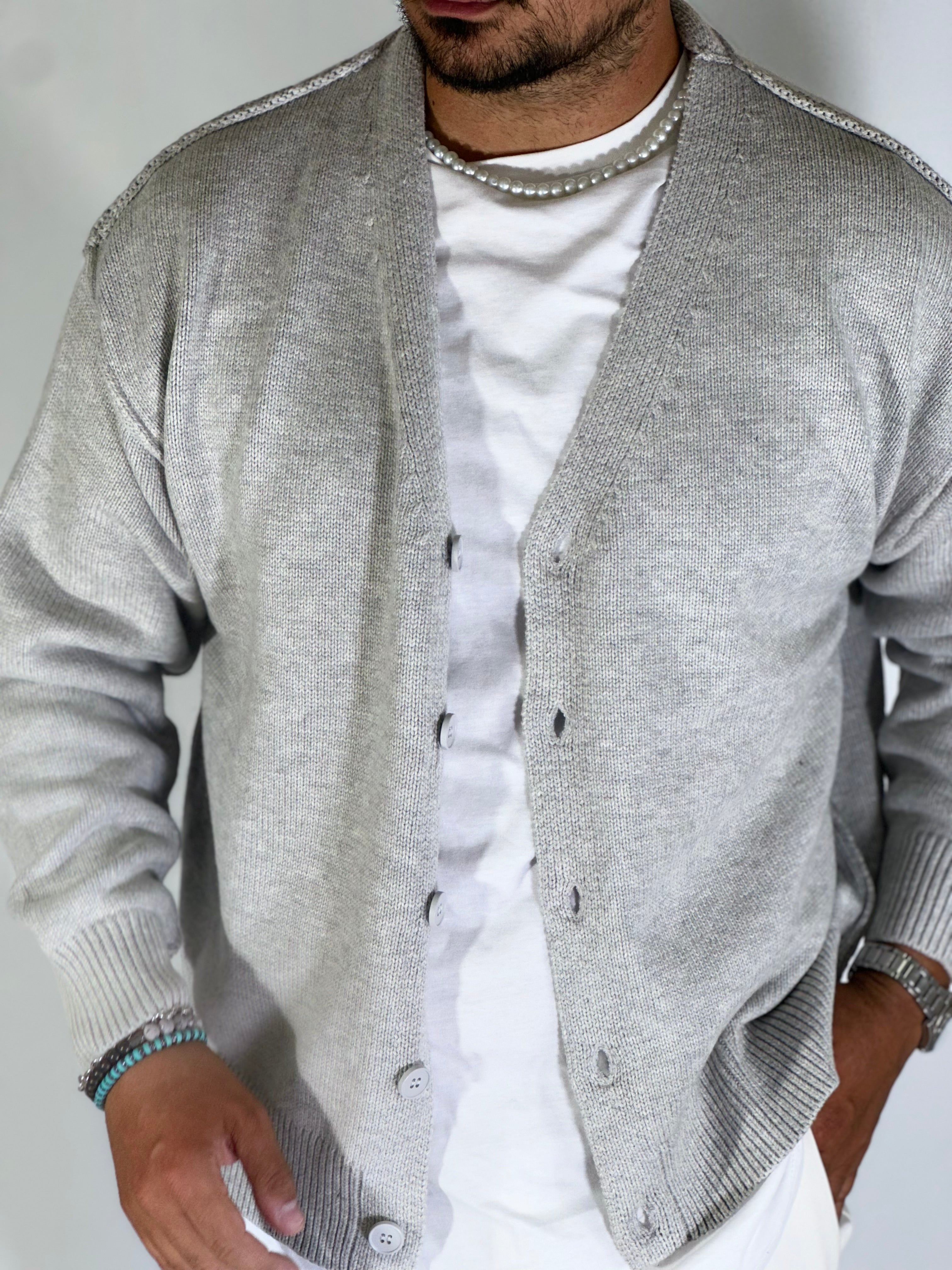 Cardigan over spalla scesa light gray W86025