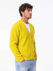 DAMON Cardigan basic a costine giallo