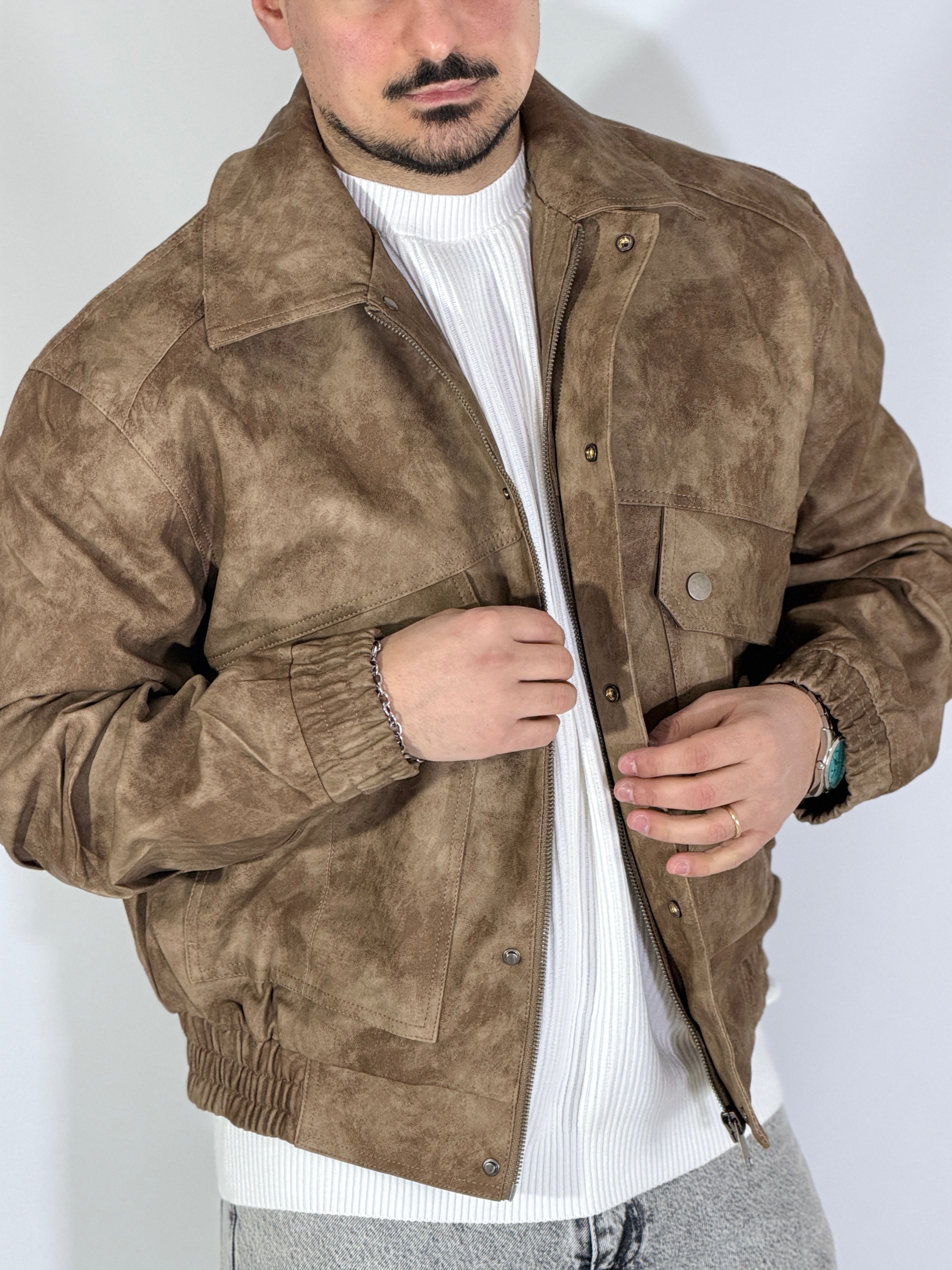 Giubbino eco-pelle marrone XH8923