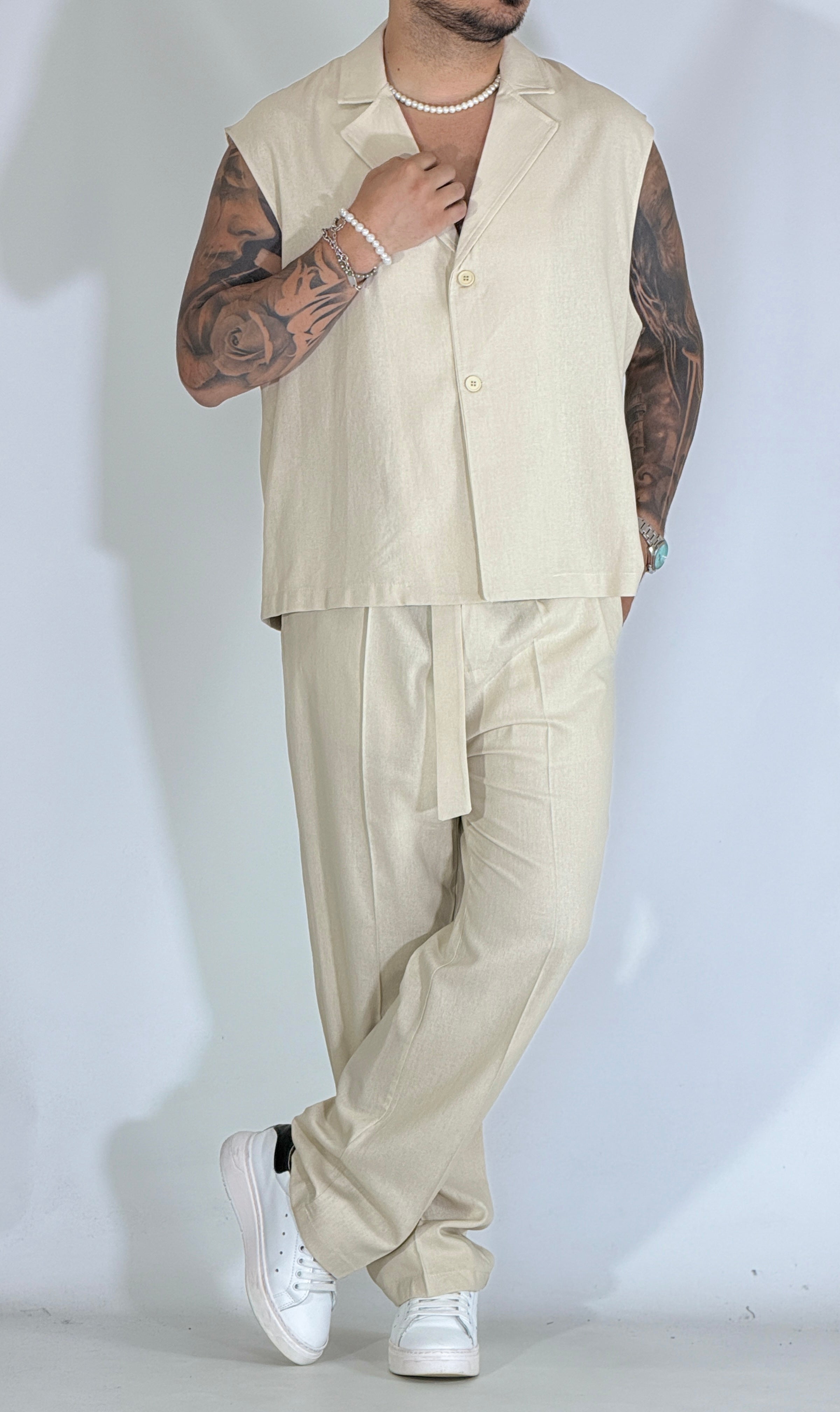 Coordinato misto lino beige 968