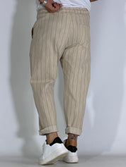 Pantalaccio effetto lino gessato beige LESINA