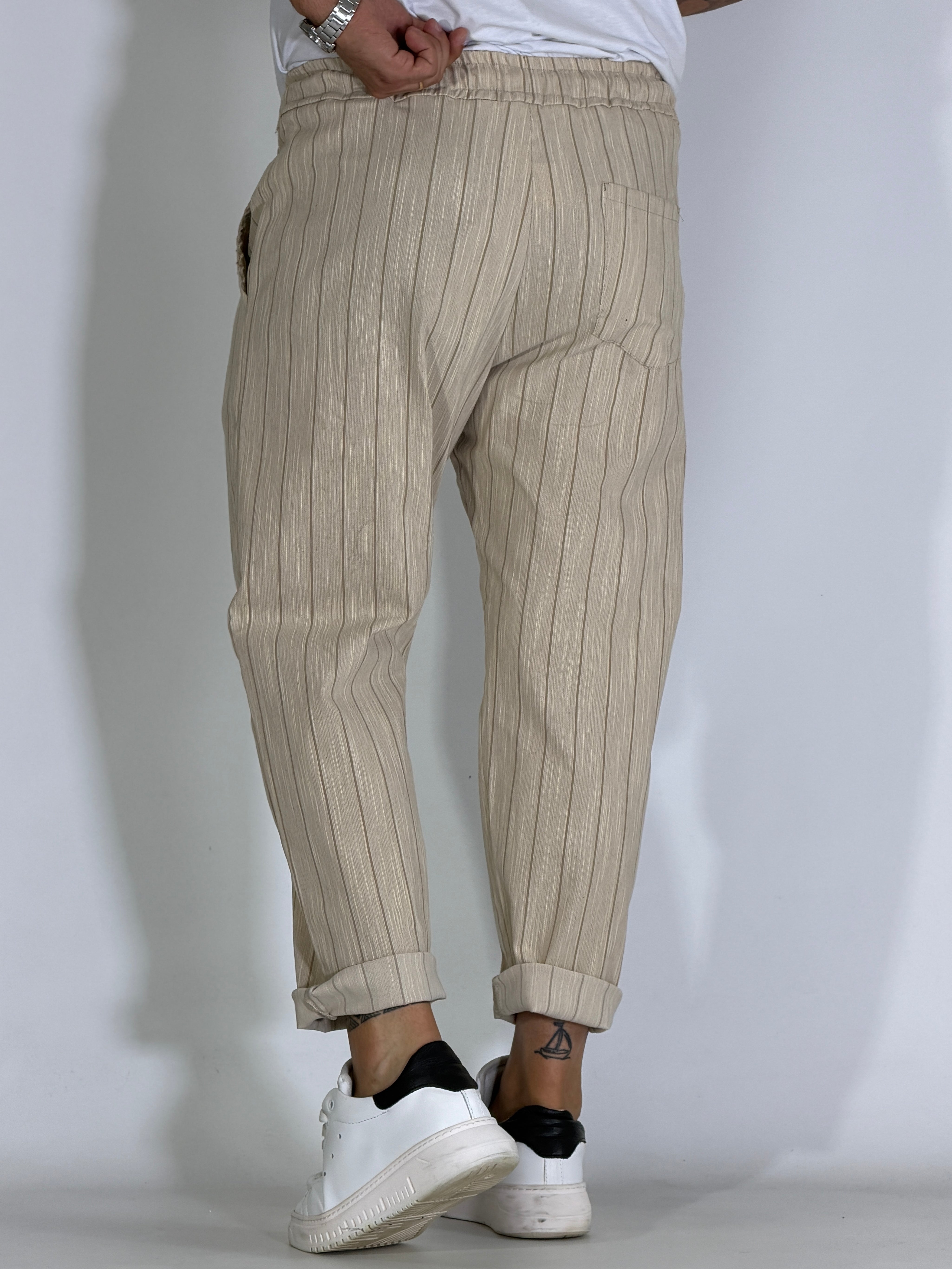 Pantalaccio effetto lino gessato beige LESINA