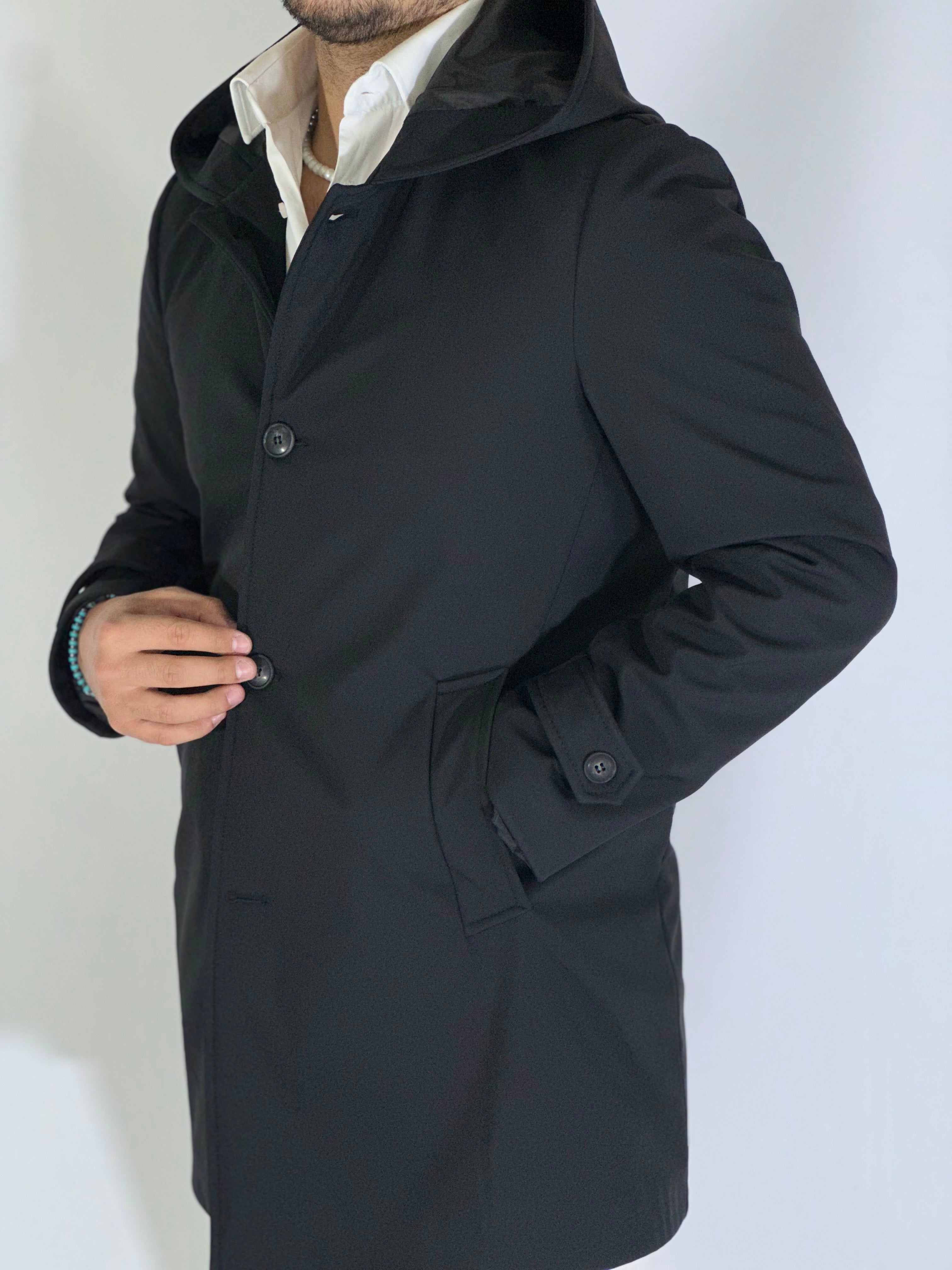 Trench con cappuccio nero DRAGON/520