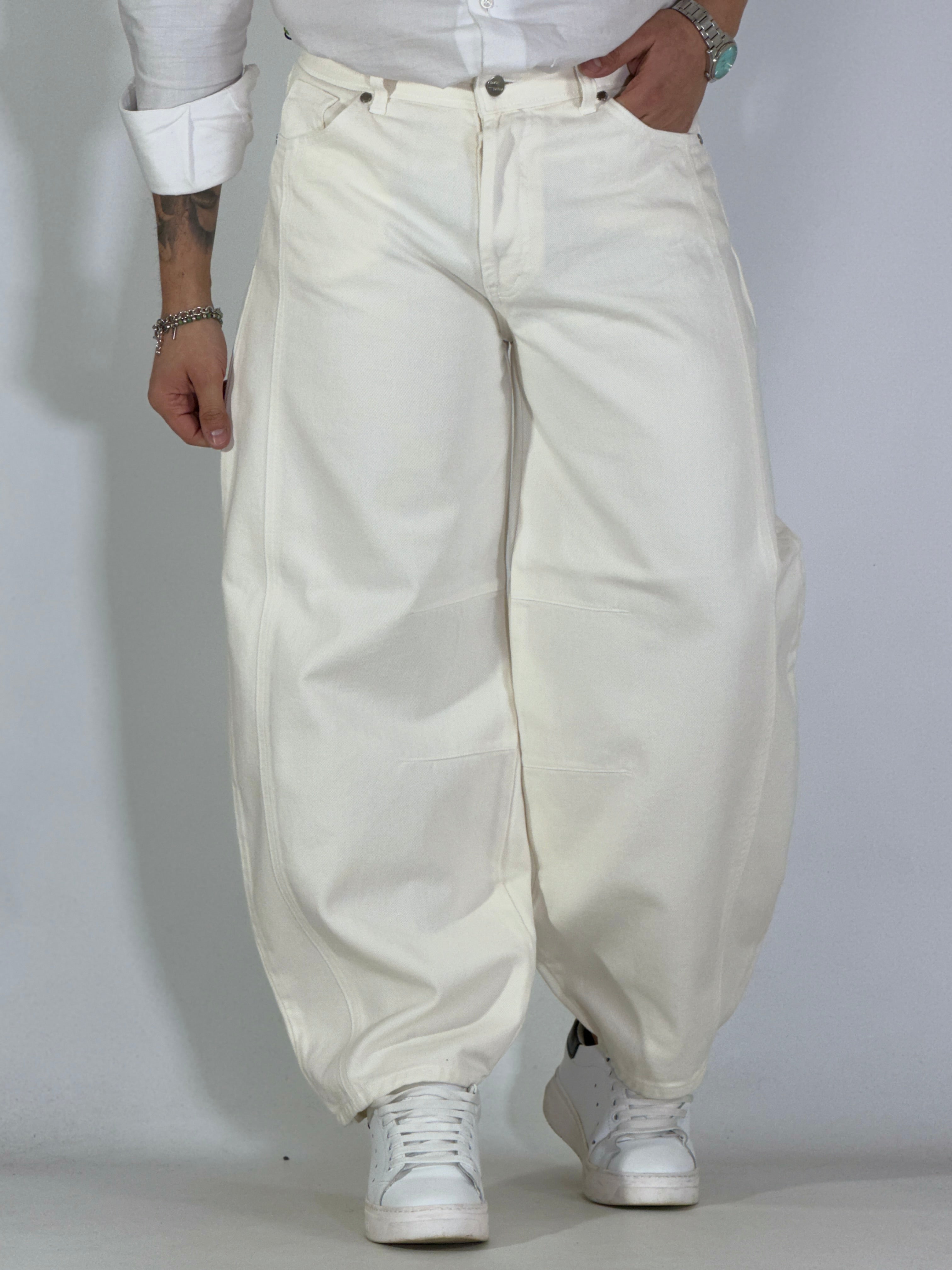 Pantalone panna balloon cotone