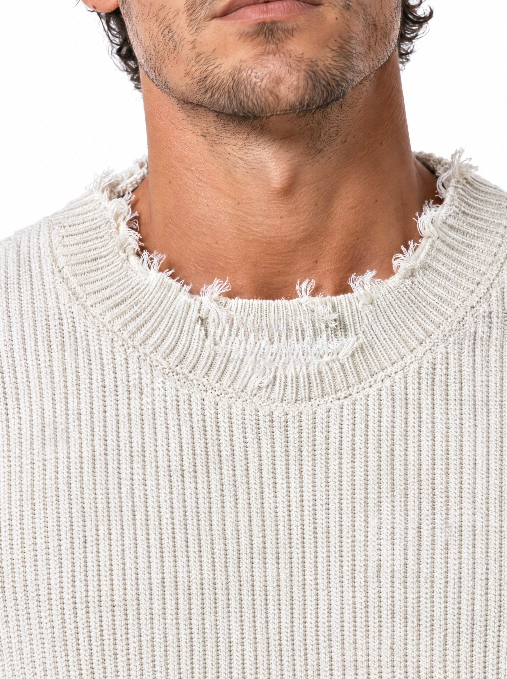 Maglia a costine spalla scesa ivory white W86429