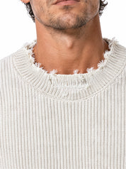 Maglia a costine spalla scesa ivory white W86429