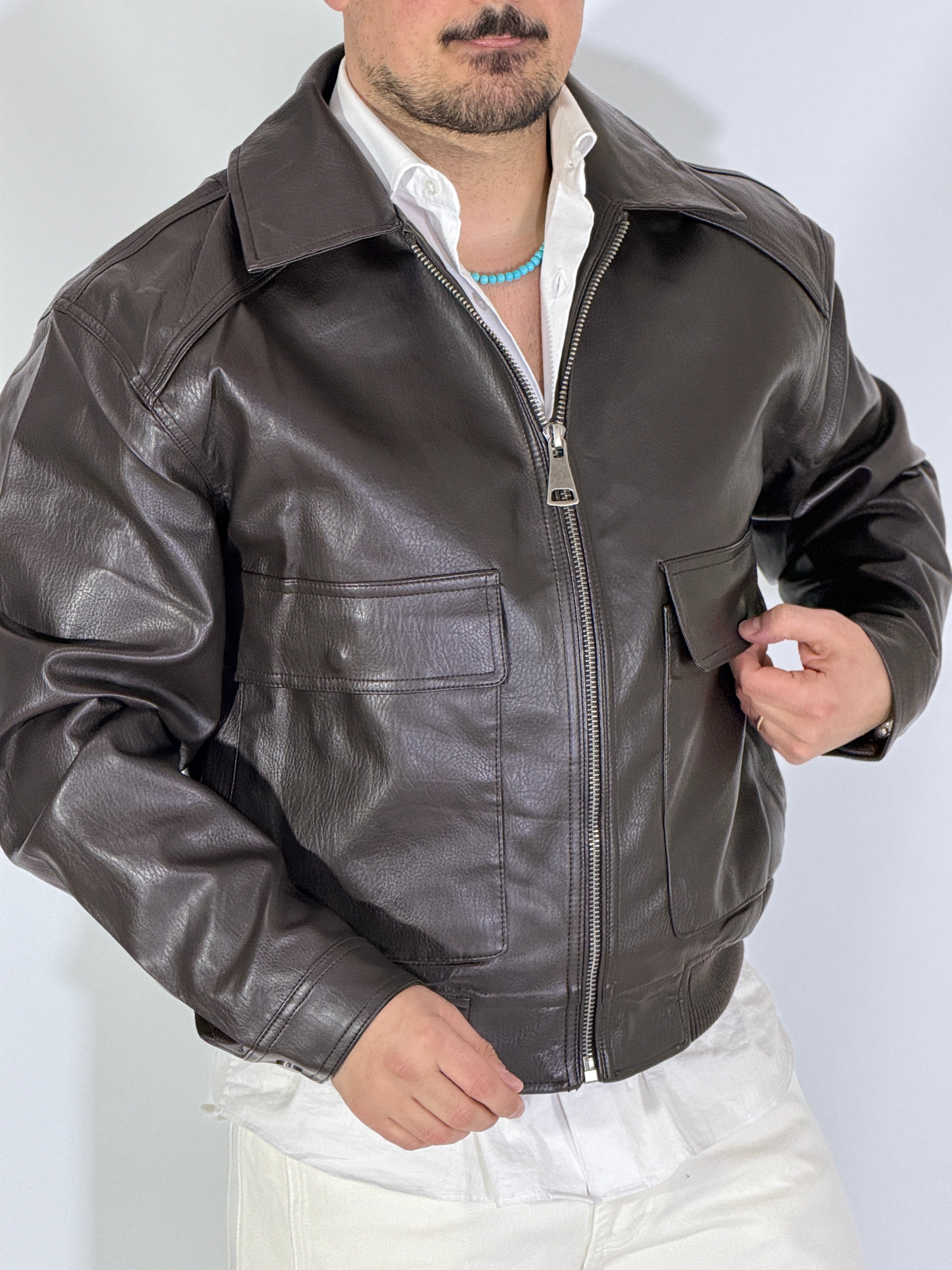 Giubbino marrone eco-pelle 8926