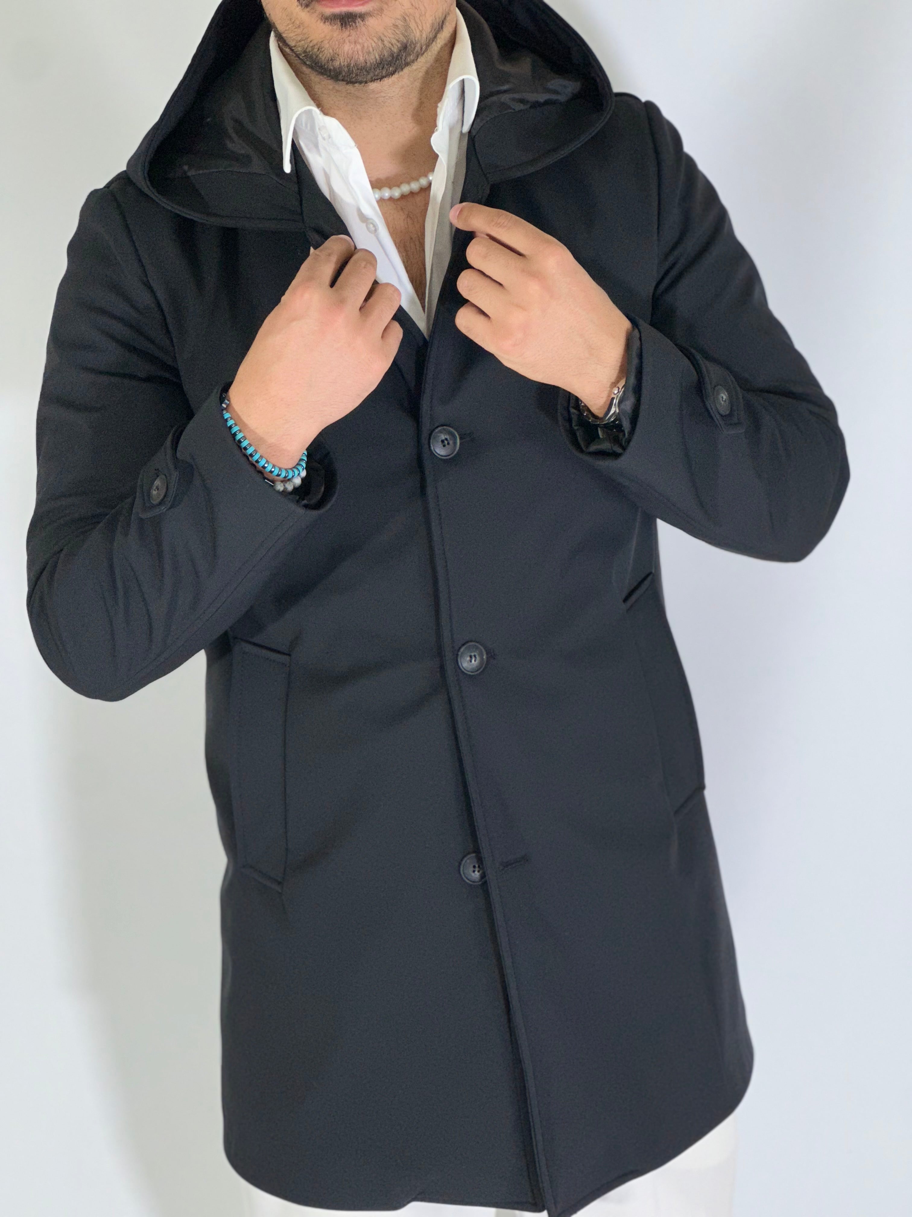 Trench con cappuccio nero DRAGON/520