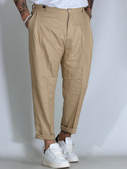 Nomad lino · Pantalone carrot con pince cammello