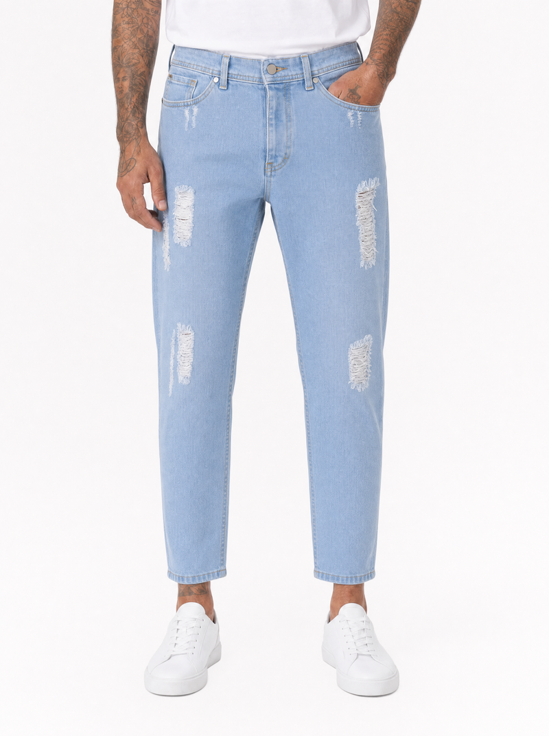 CORE Jeans carrot fit chiaro con abrasioni