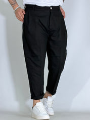 Nomad lino · Pantalone carrot con pince nero