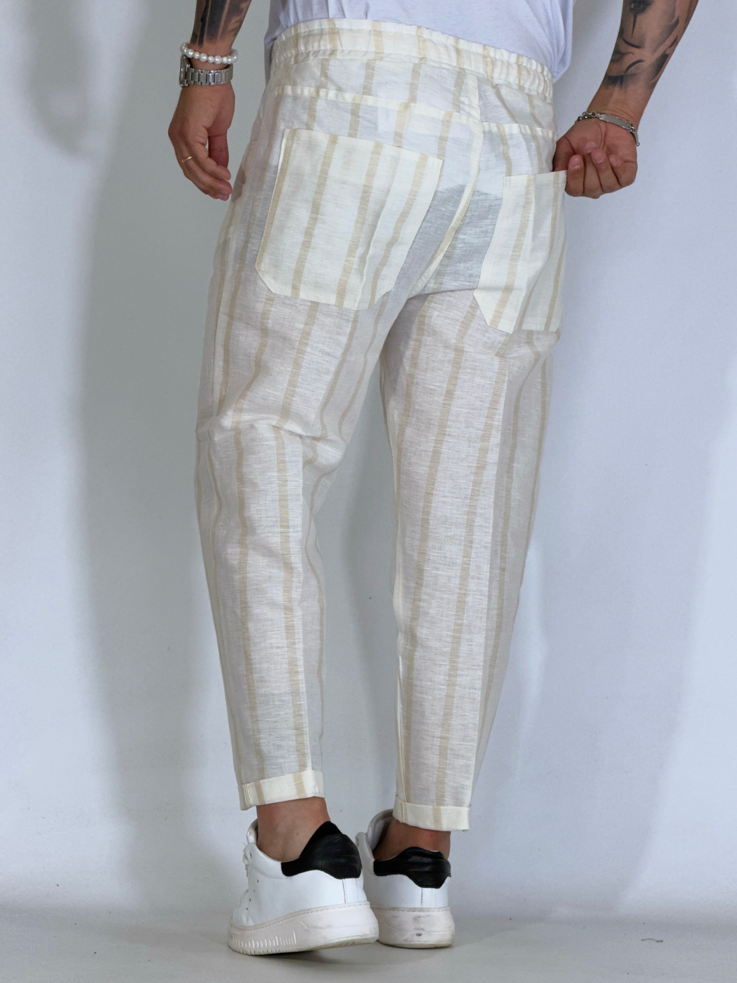 Pantalaccio effetto lino rigato MADRID