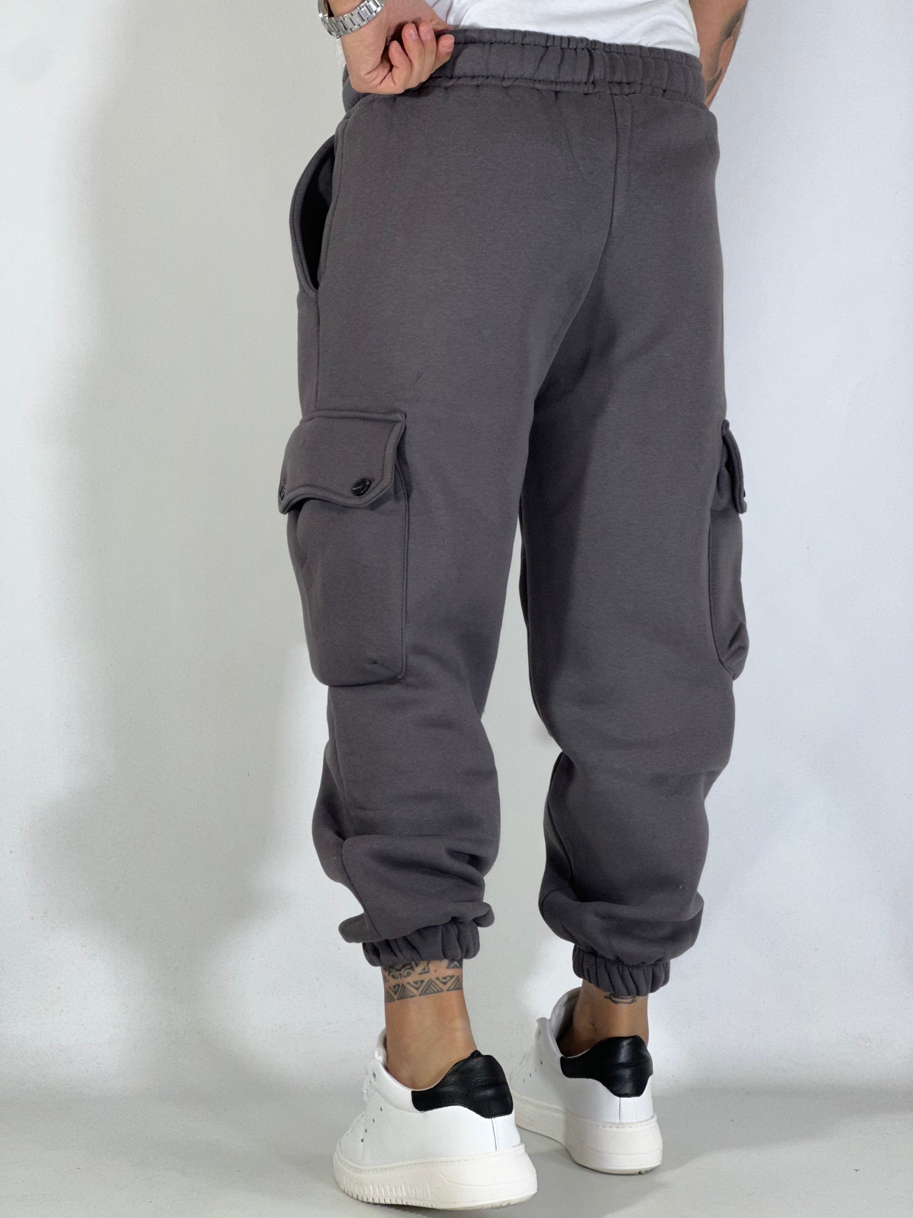 Pantalone tuta over felpato piombo cargo DC2034PC