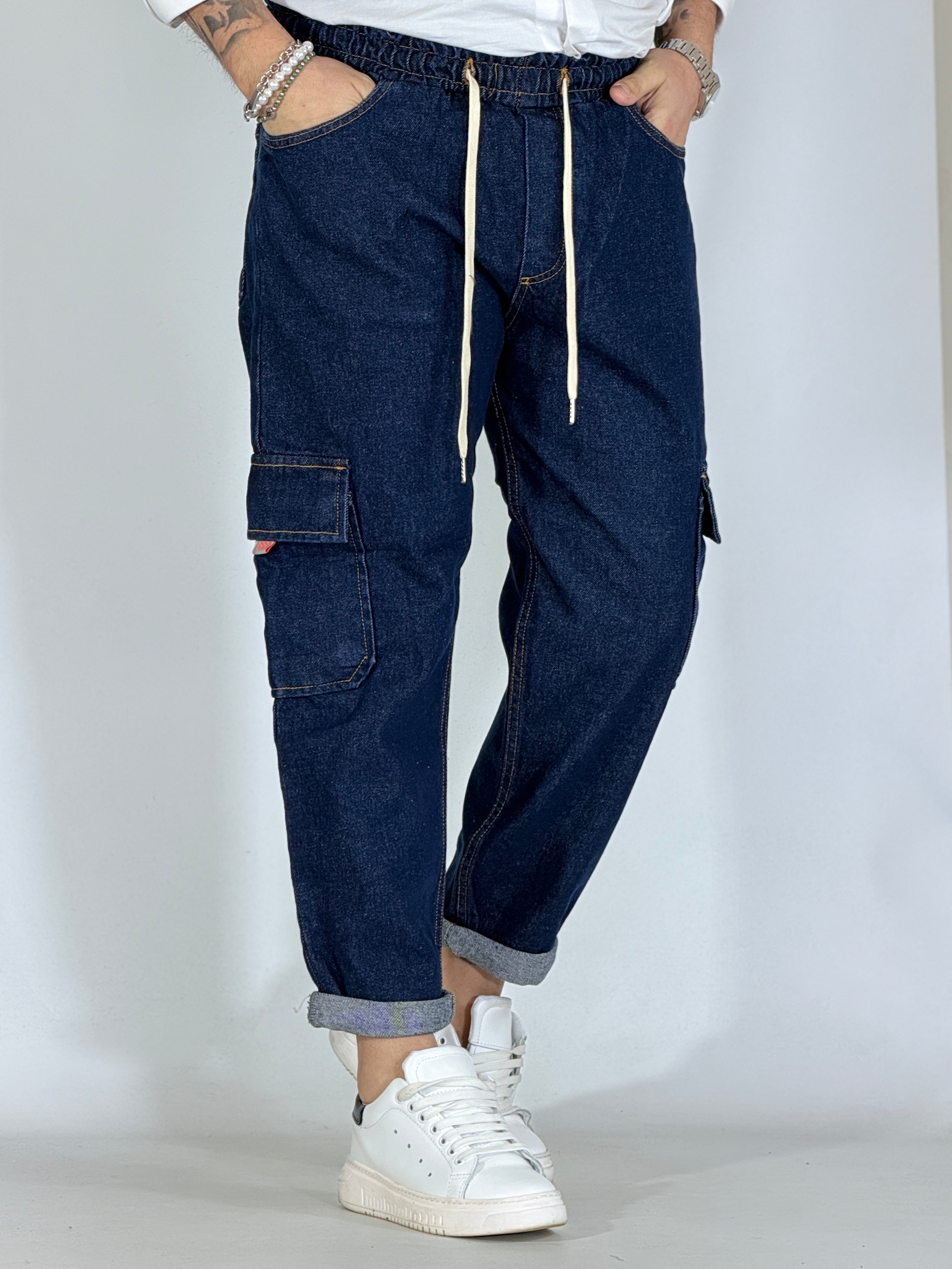 Pantalaccio jeans scuro con tasconi DOHA