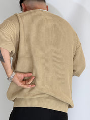 T-shirt serafino a costine beige VIP972A