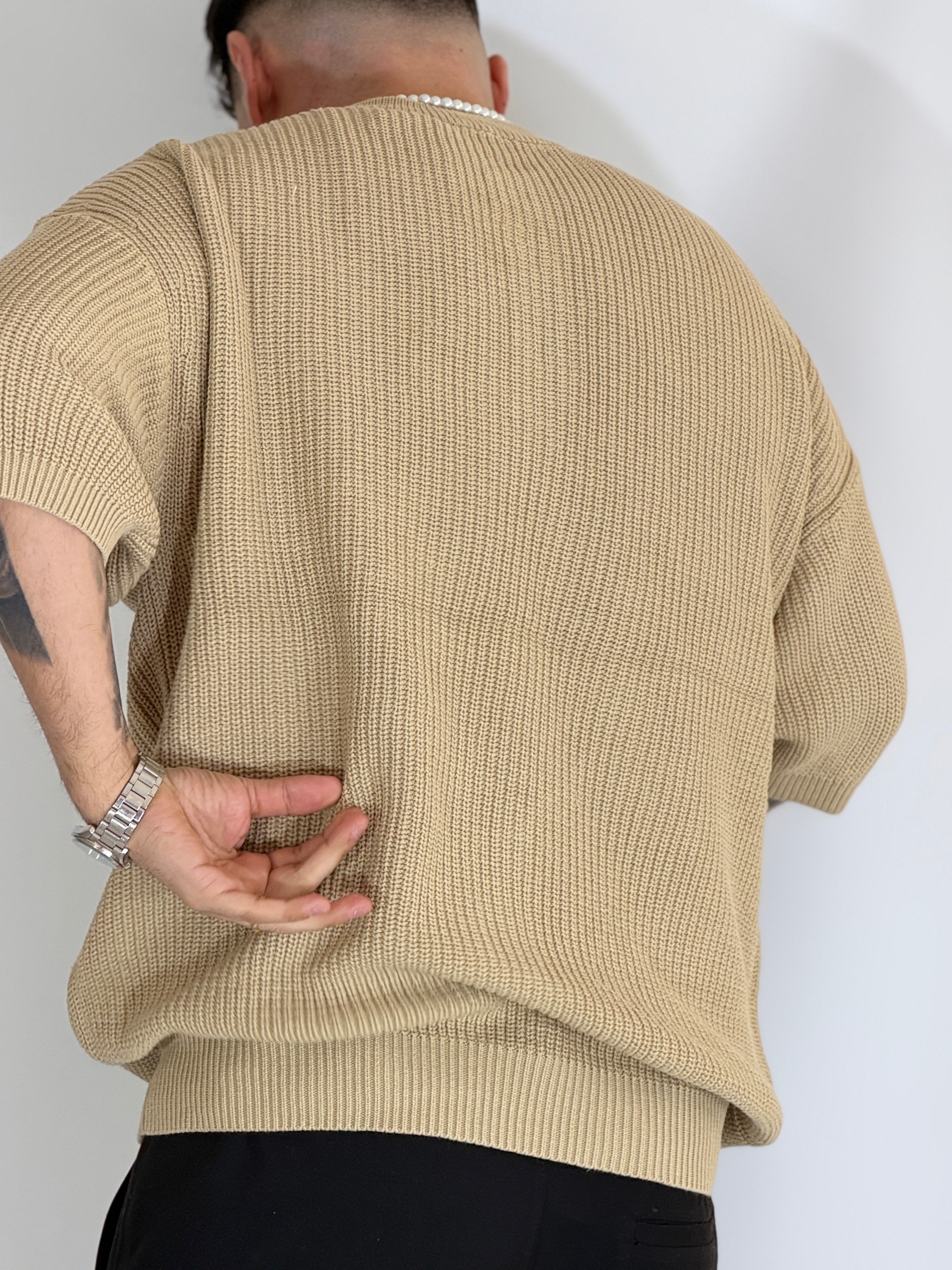 T-shirt serafino a costine beige VIP972A
