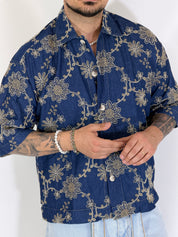 Camicia cropped collo ricamata blu CANYON