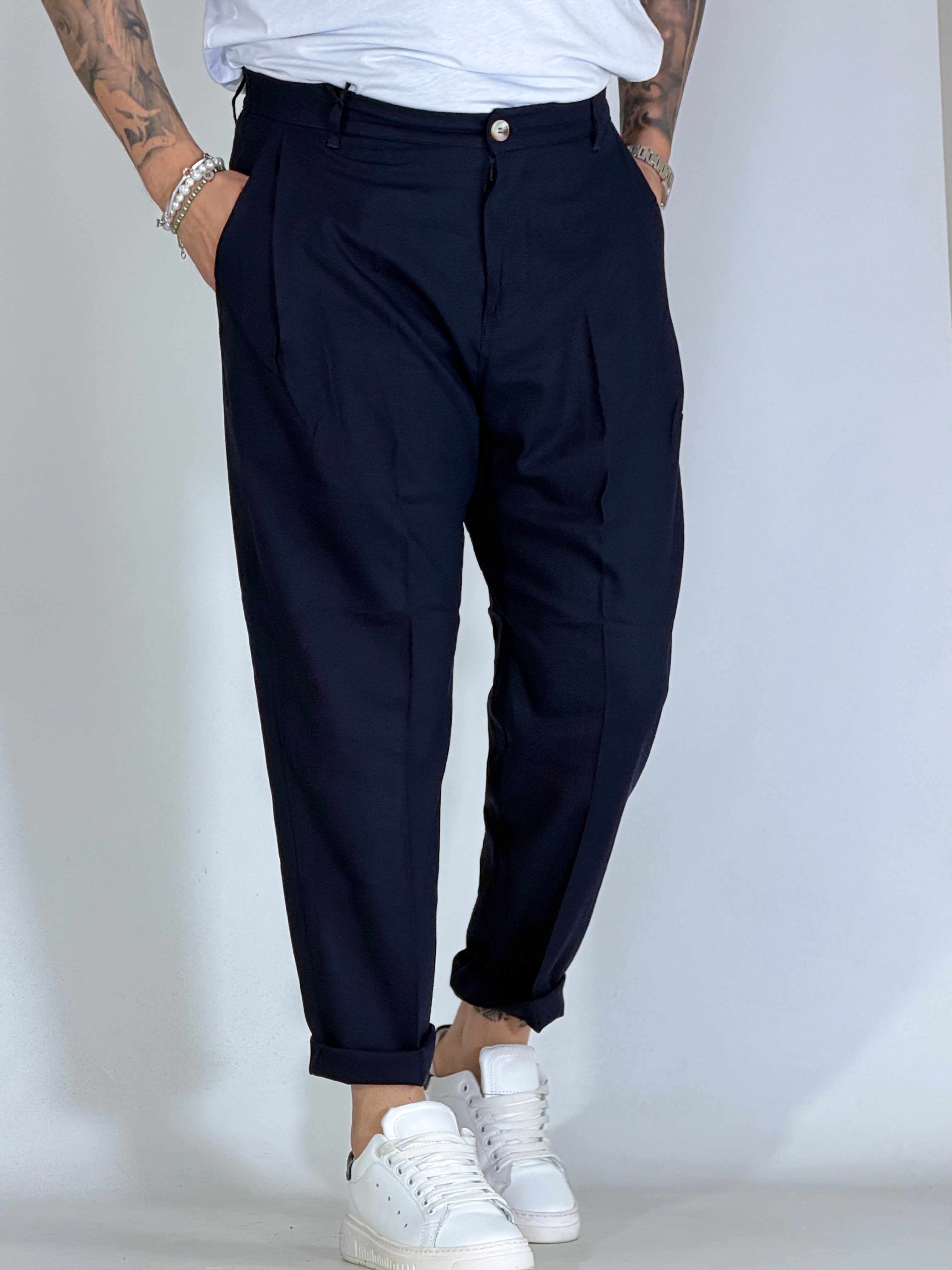 Nomad lino · Pantalone carrot con pince blu