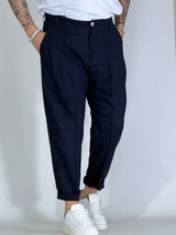 Nomad lino · Pantalone carrot con pince blu