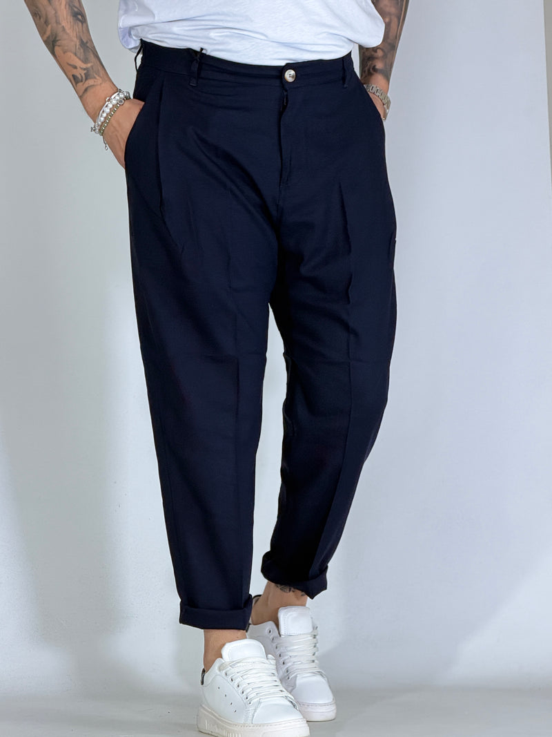 Nomad lino · Pantalone carrot con pince blu