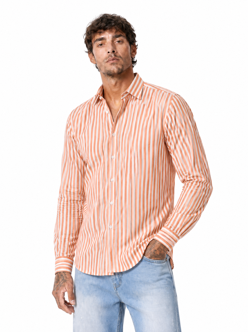 Camicia cotone rigata arancio 601/BLK