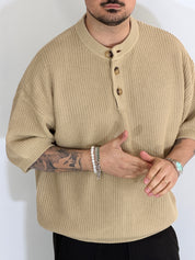 T-shirt serafino a costine beige VIP972A